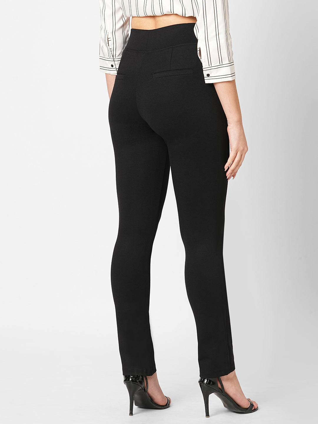 Women Black High-Rise Skinny Treggings