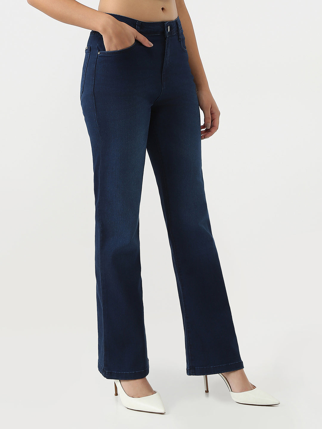 Women High Rise Mini Flared Jeans