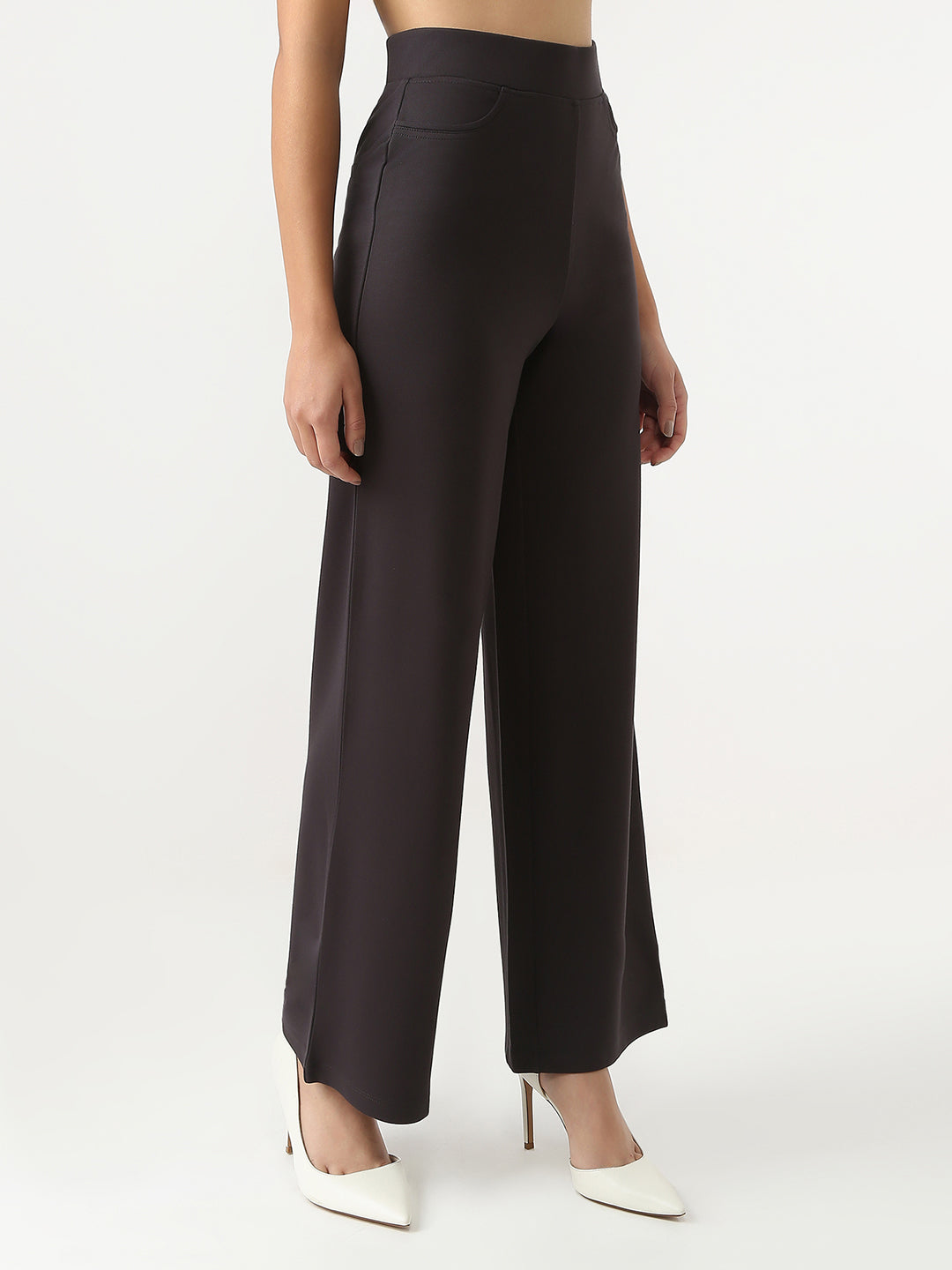 Women Charcoal Wide Leg Treggings