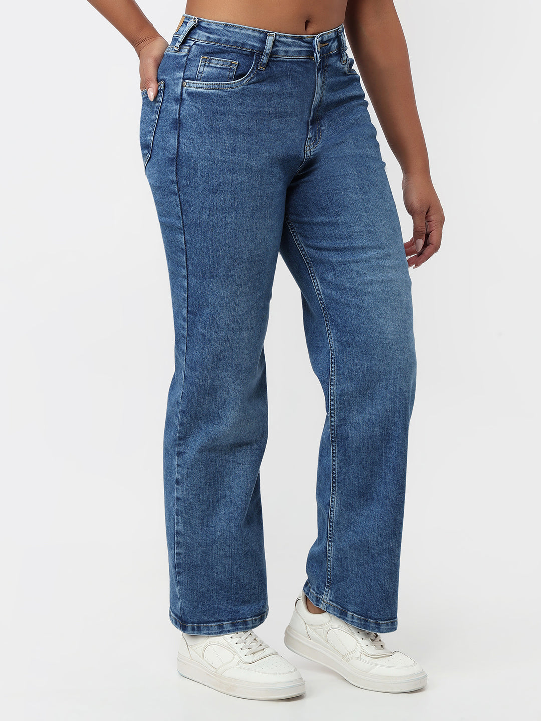 Women Blue High-Rise Straight Fit Jeans
