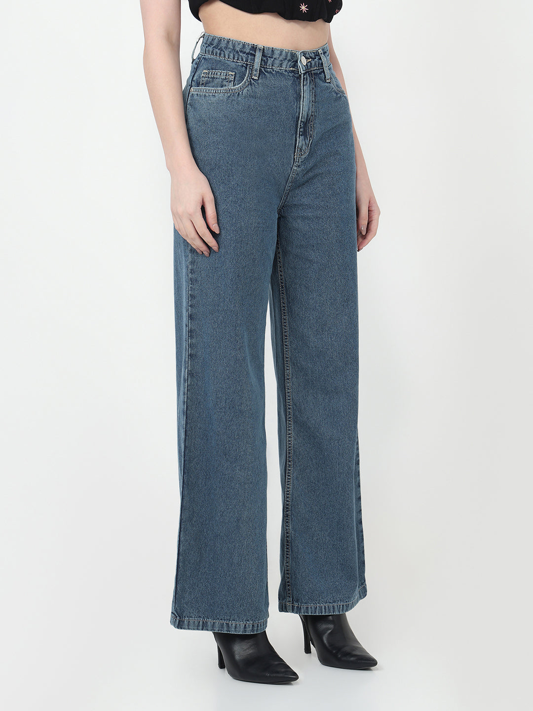 Women Blue High-Rise Super Wide Leg Jeans