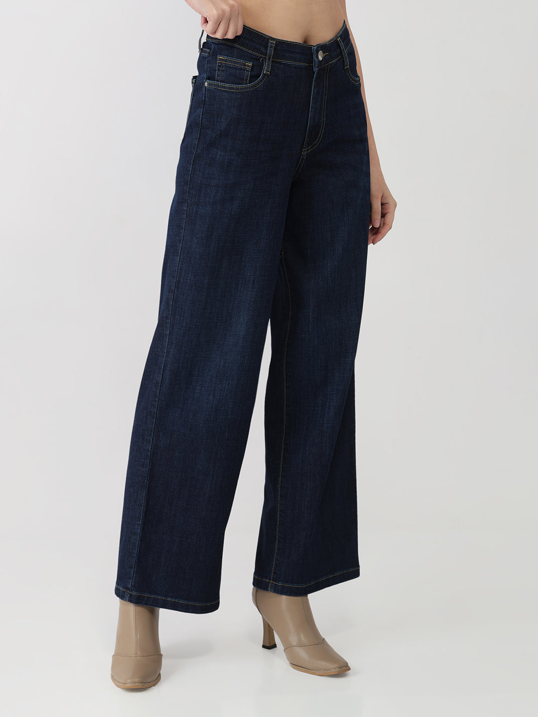 Women Dark Blue High-Rise Wide Leg Jeans