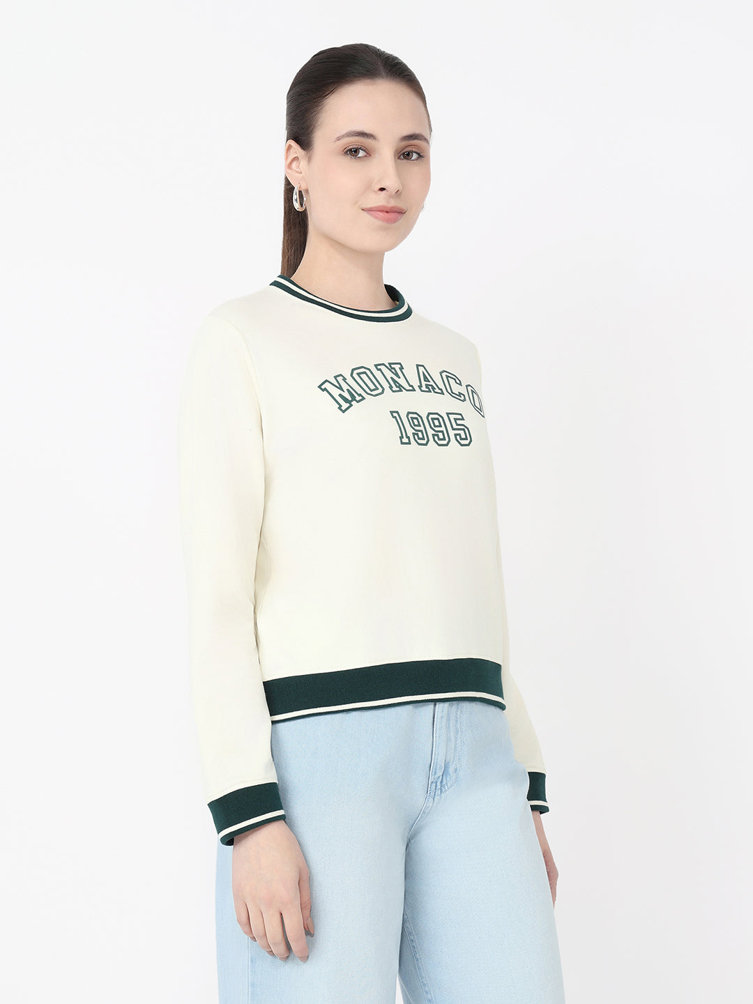Women Ivory Slim Fit Sweatshirt