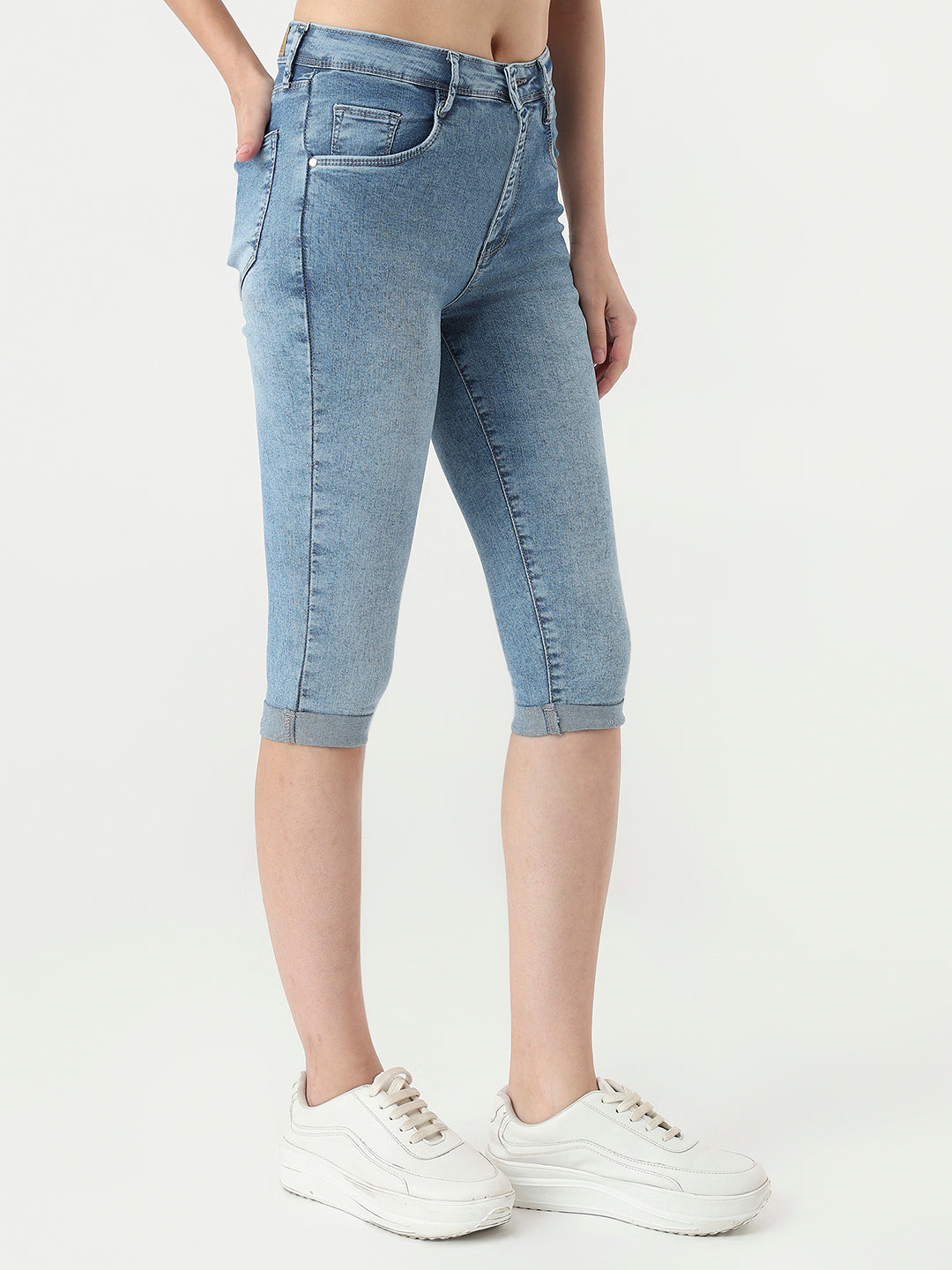Women Blue High-Rise Capri