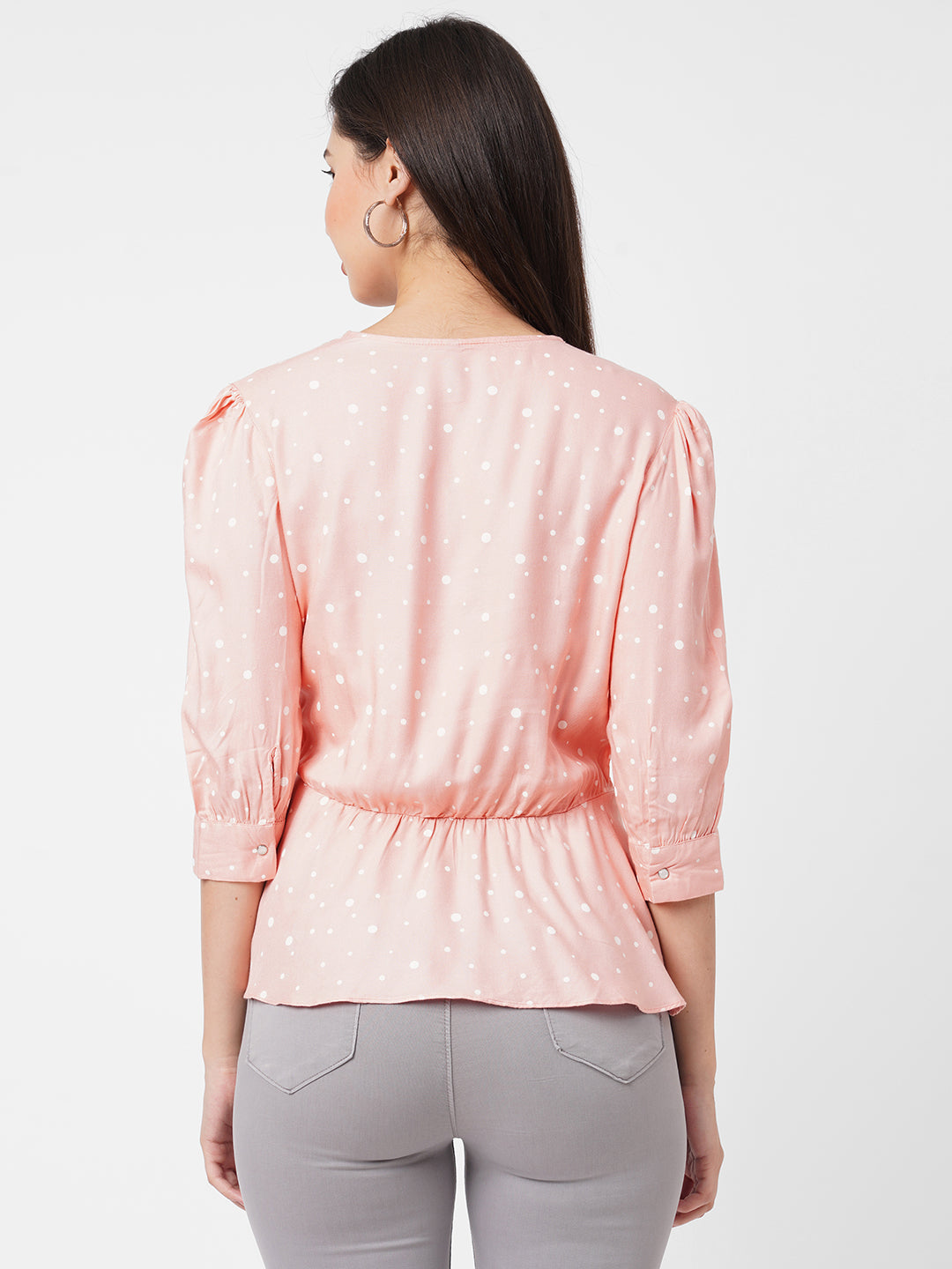 Women Peach Polka Dot Top