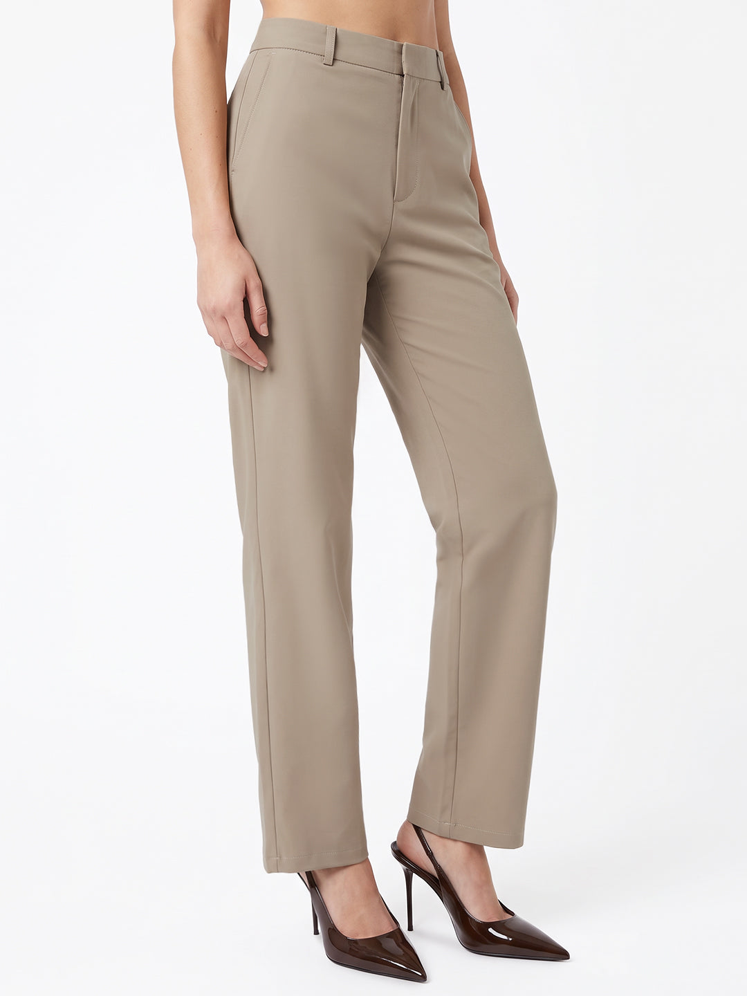 Beige High-Rise Straight Fit Korean Pants
