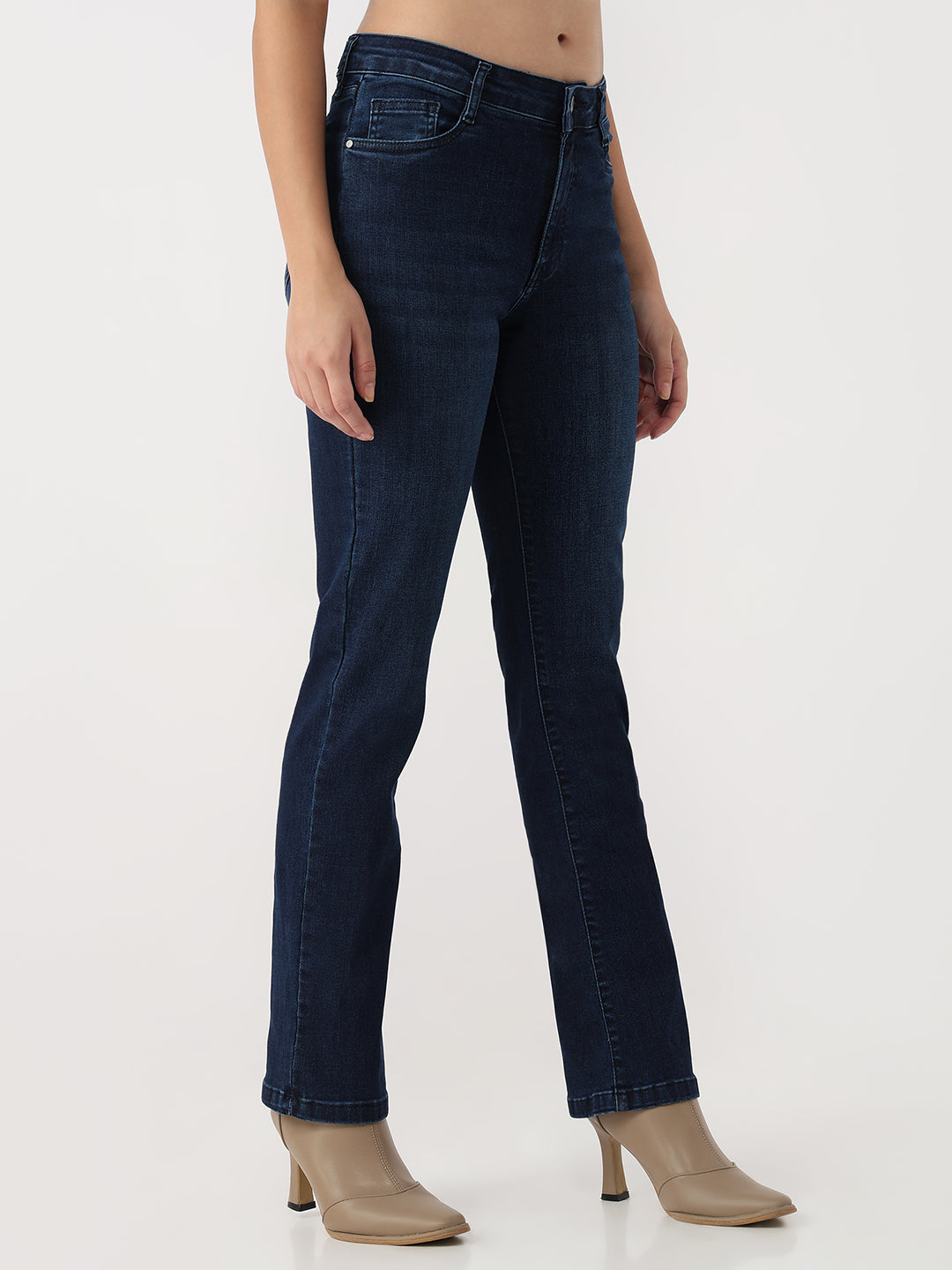 Women Dark Blue High-Rise Slim Straight Jeans