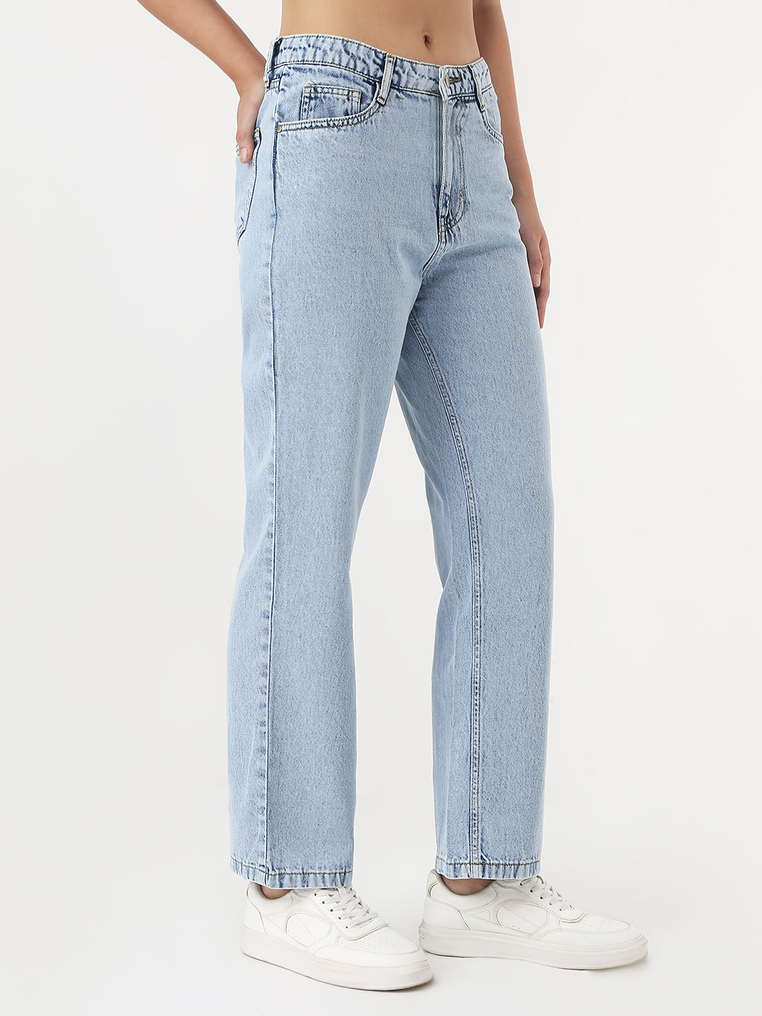 Women Light Blue Loose Straight Jeans