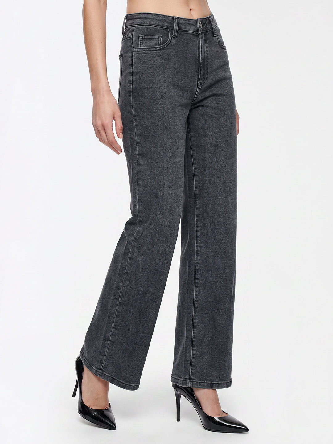 Women Slate Blue Mid-Rise Wide Leg Jeans