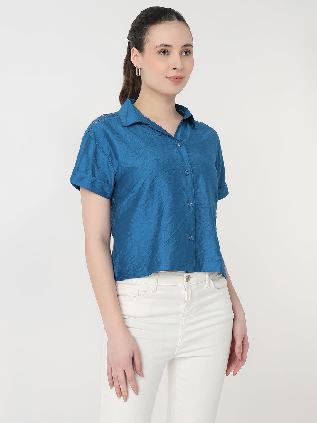 Women Star Sapphire Slim Fit Crop Shirt