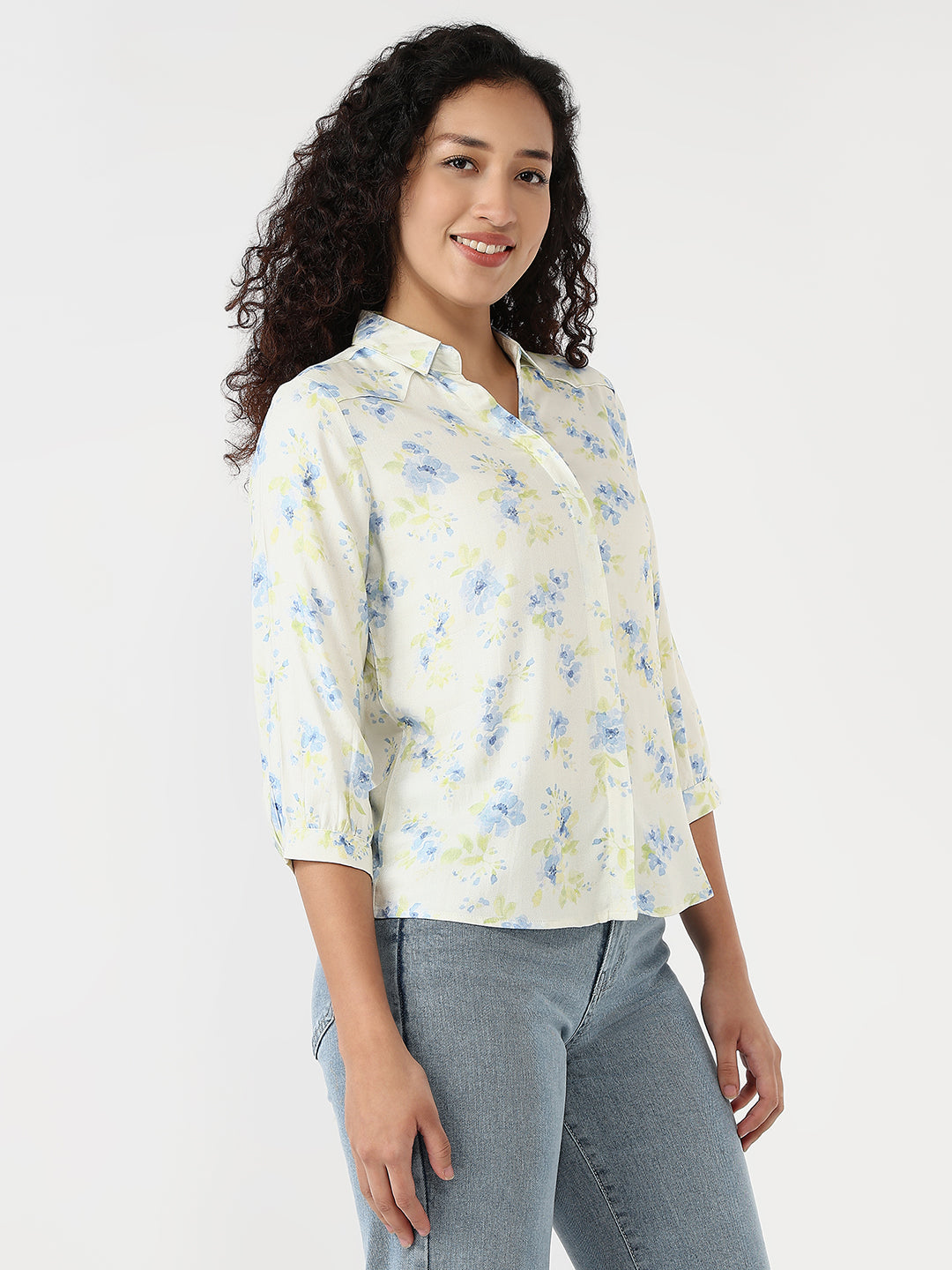 Women Flower Print Slim Shirt