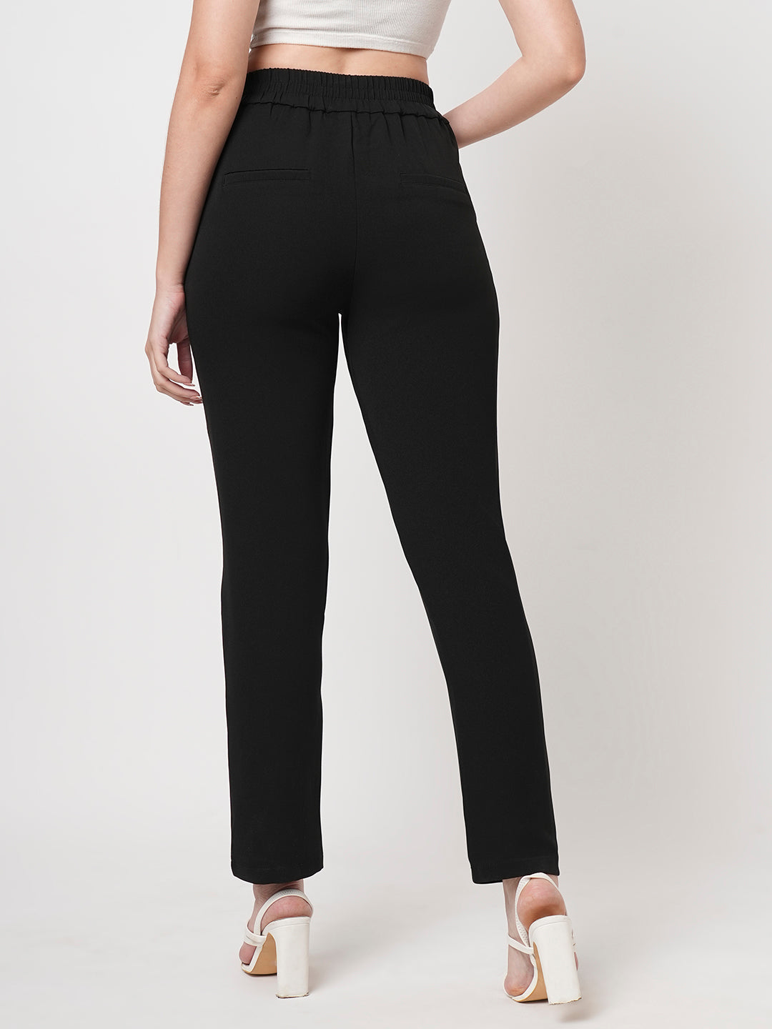 Women Black Mid-Rise Slim Fit Trousers