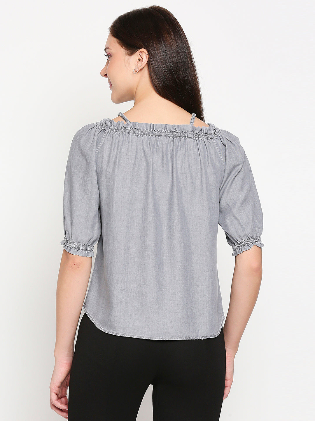 Women Grey Off Shoulder Top