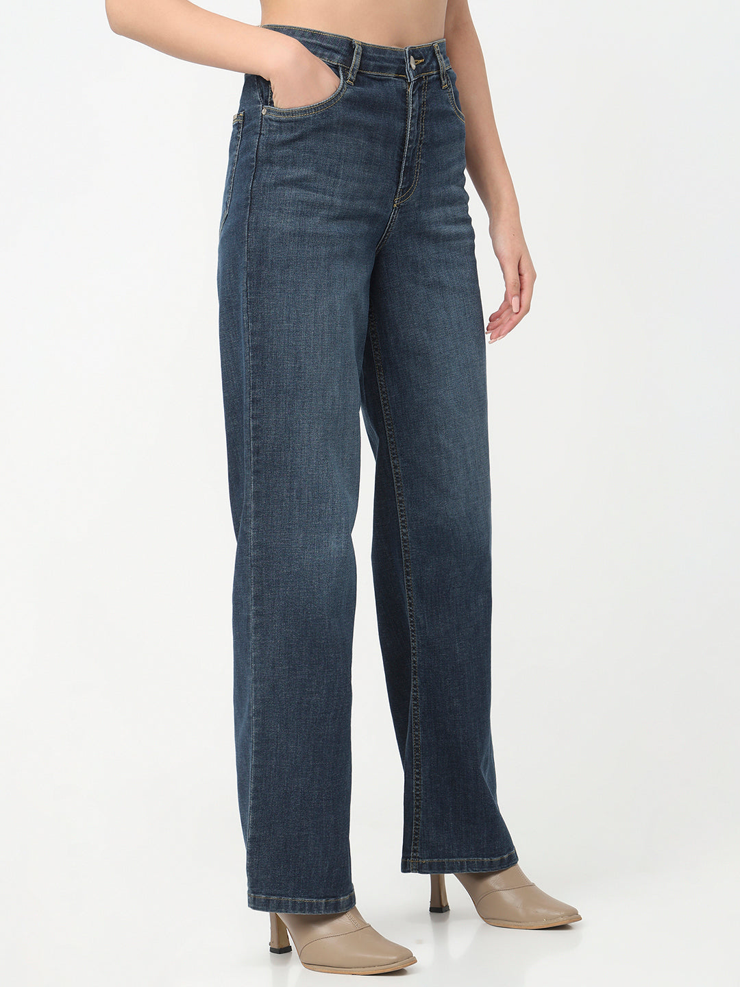 Women Blue High-Rise Wide Leg Jeans
