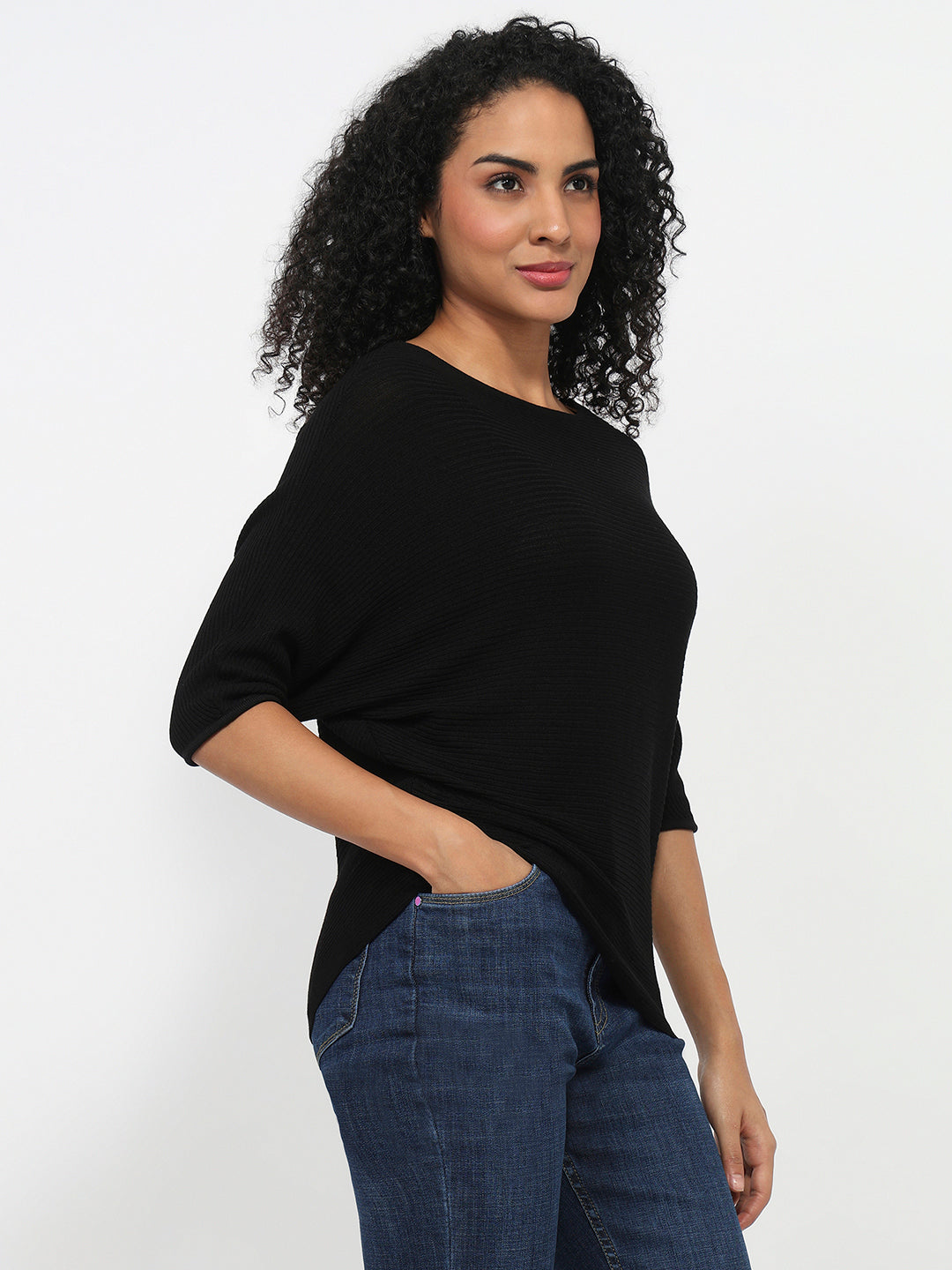 Women Black Batsleeve Top