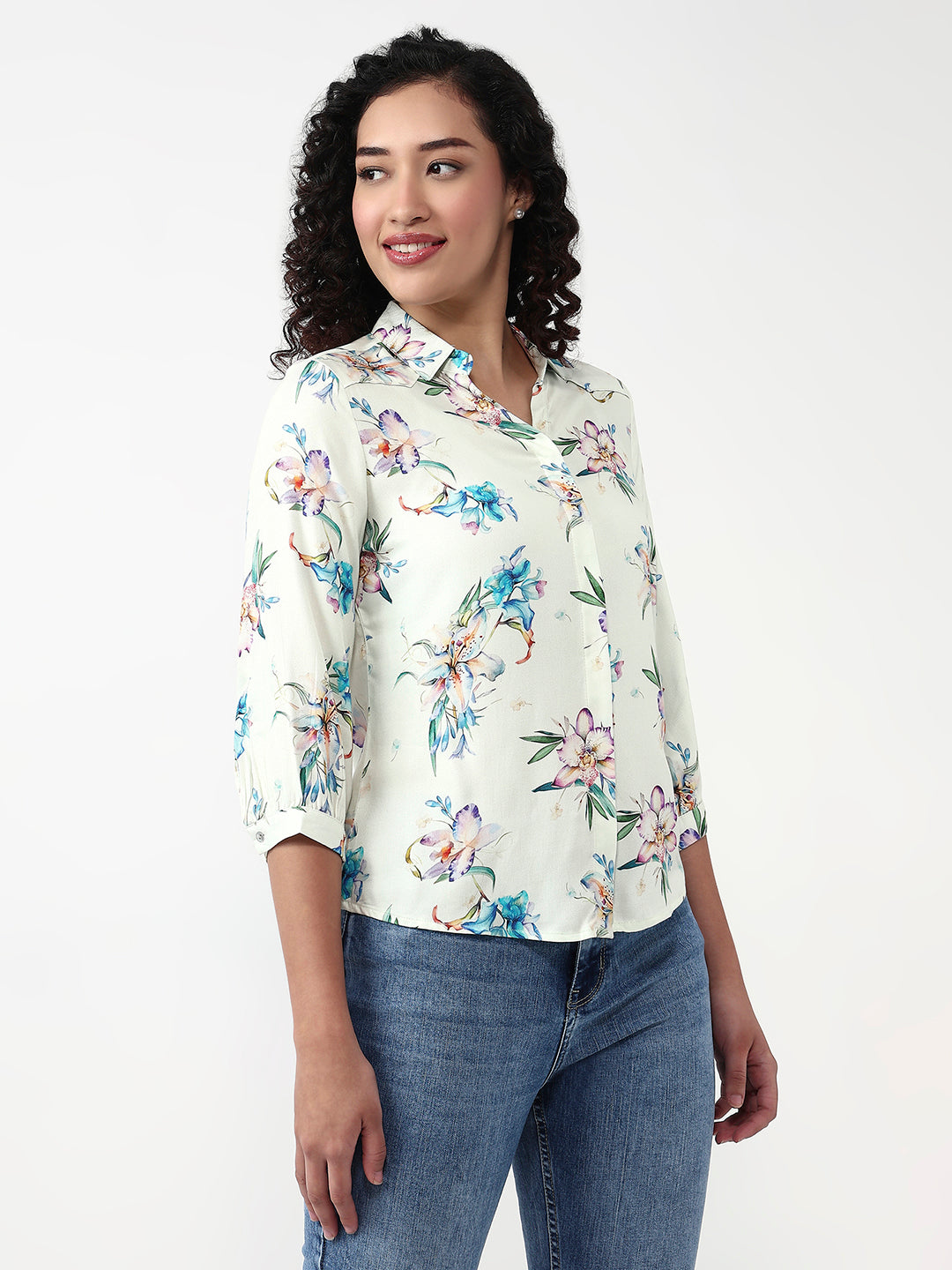 Women Floral Print Slim Shirt
