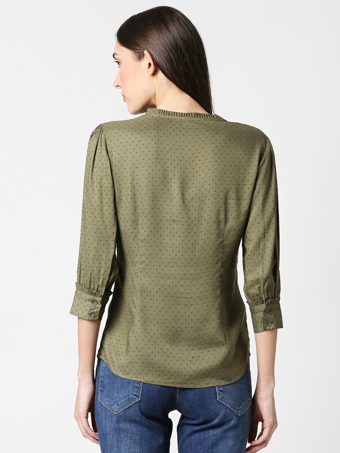 Women Olive Polka Dot Top