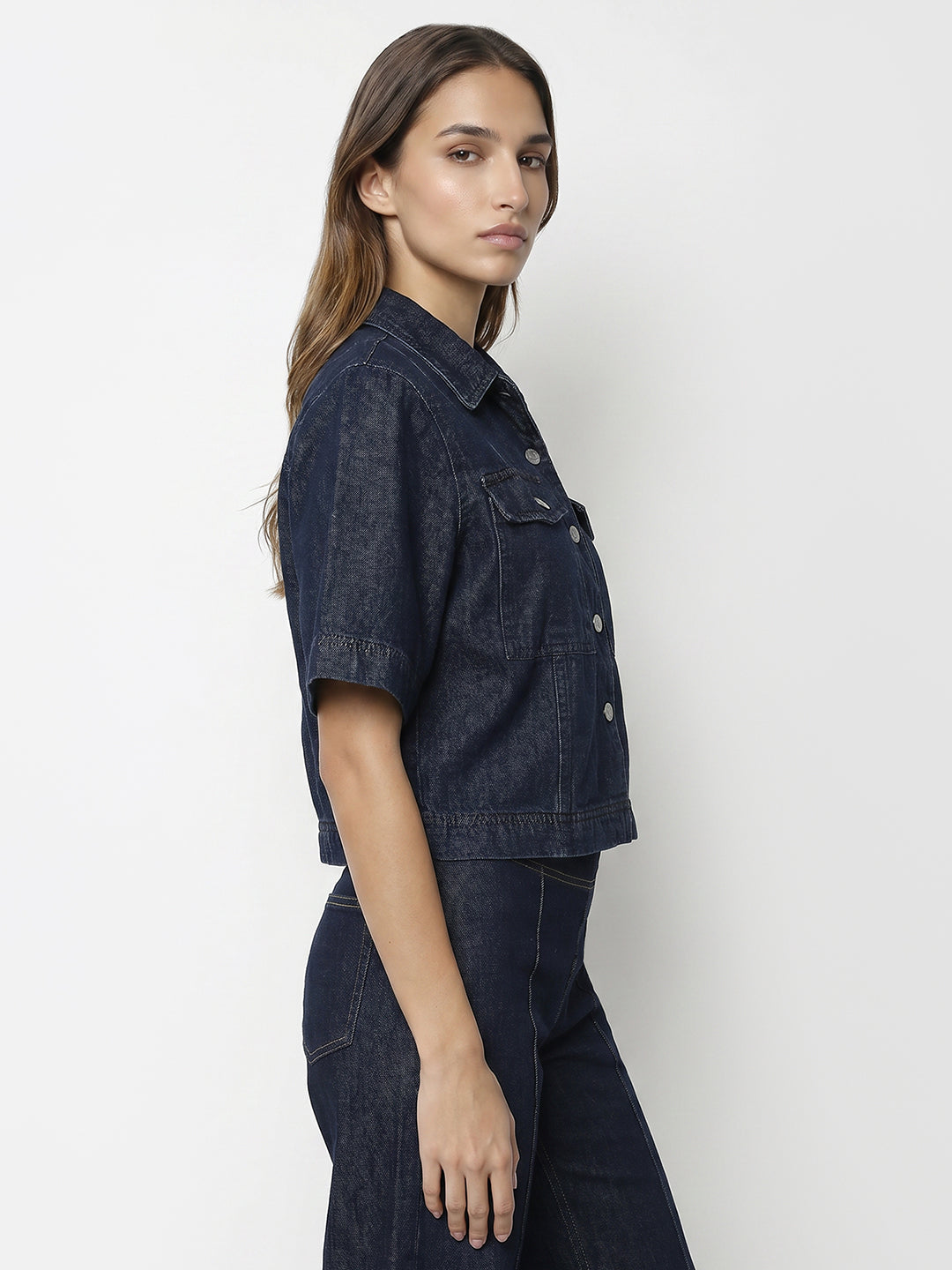 Women Dark Blue Denim Shirt