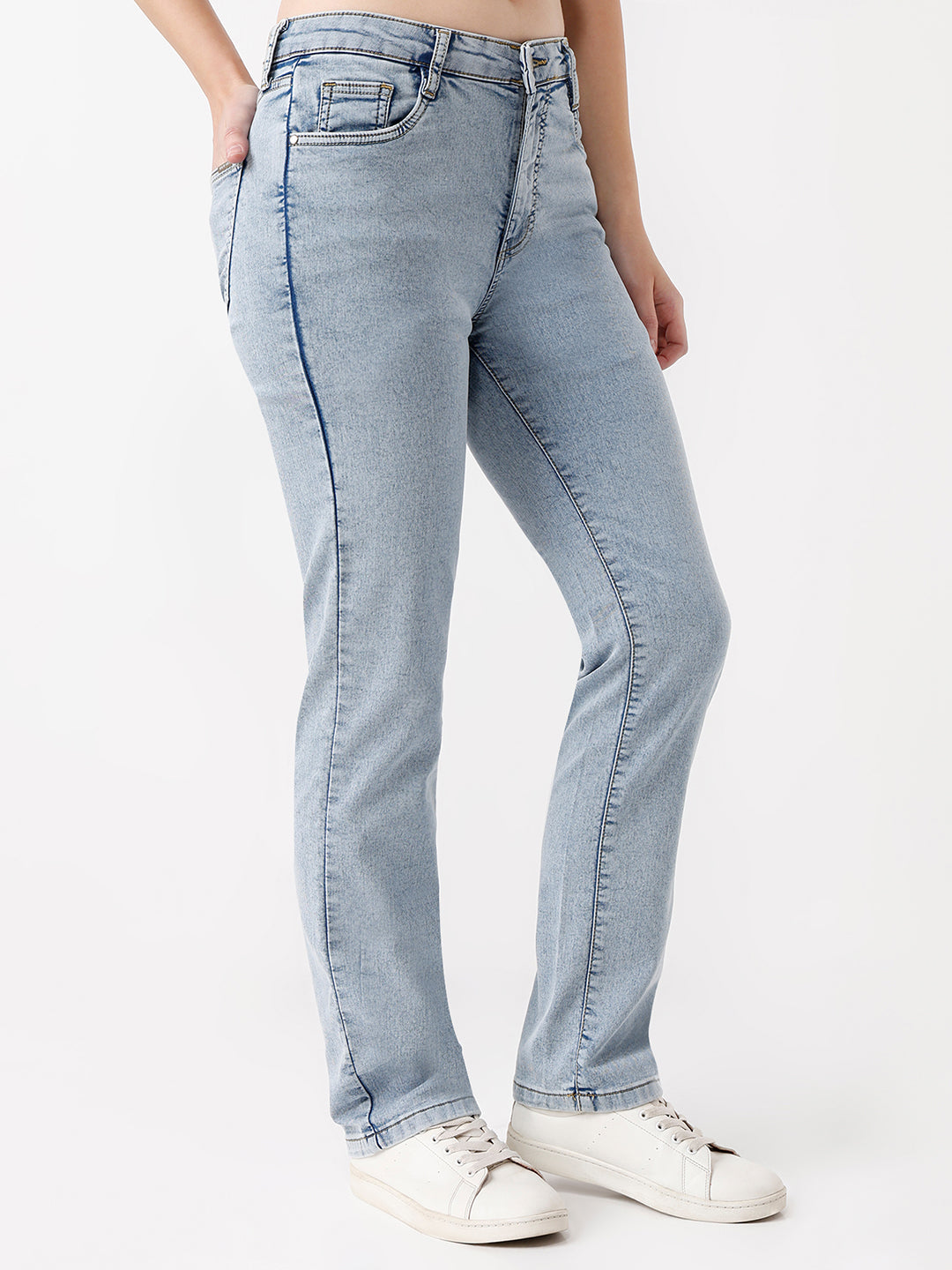 Women Light High-Rise Blue Slim Straight Jeans