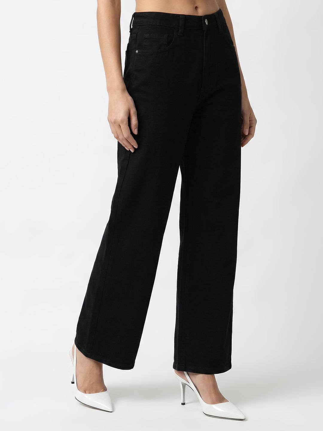 Women Black High-Rise Super Wide Leg Jeans