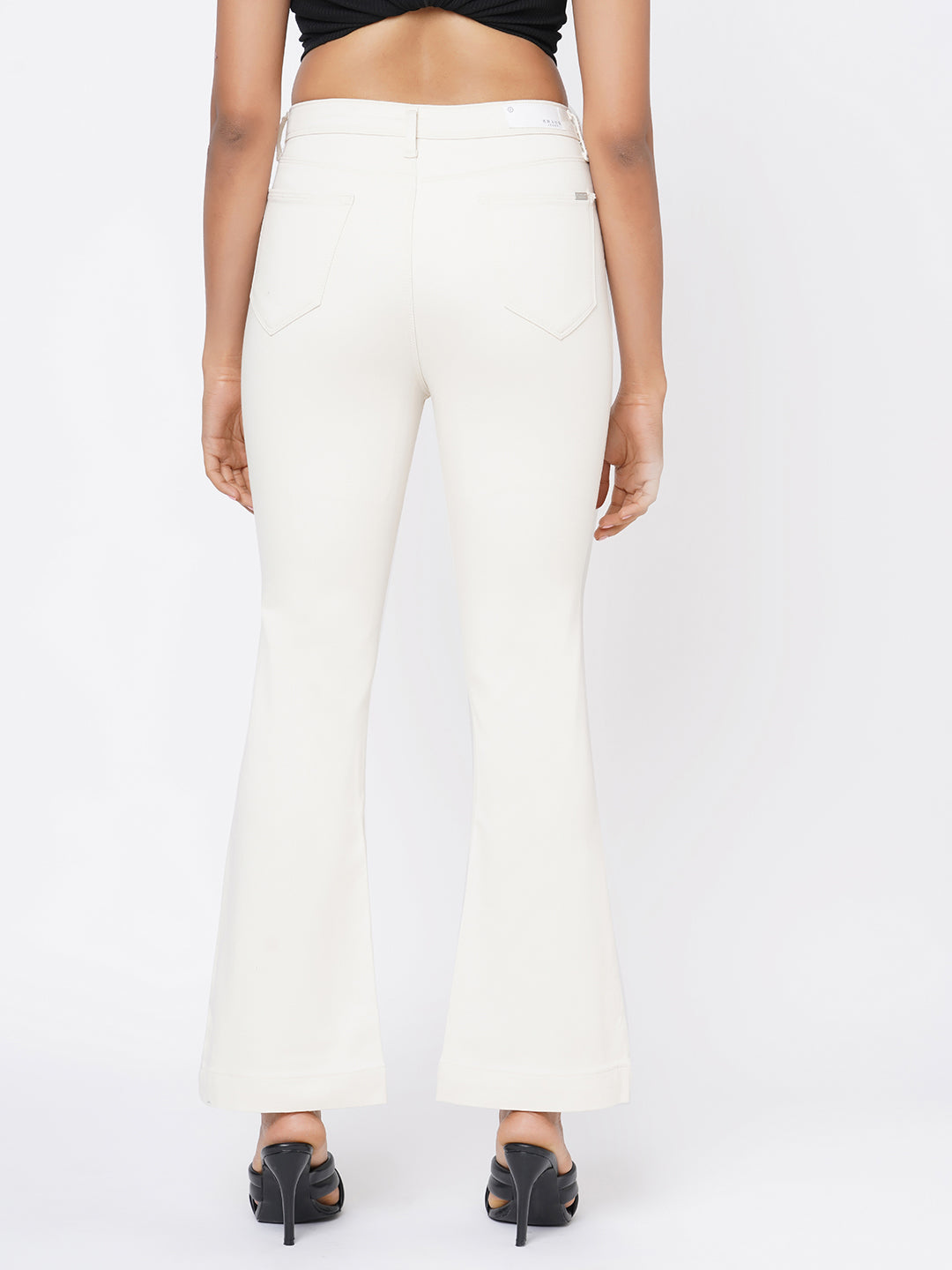 Women Ecru High-Rise Mini Flare Jeans