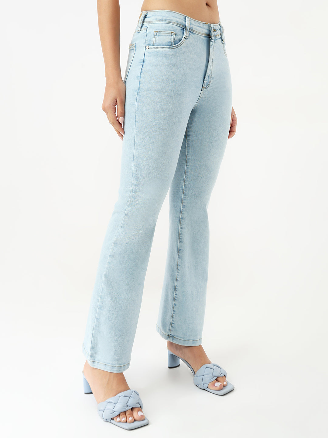 Women Light Blue High-Rise Flare Jeans