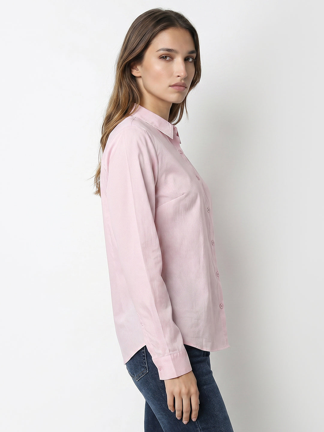 Women Pink Stripe Shirt