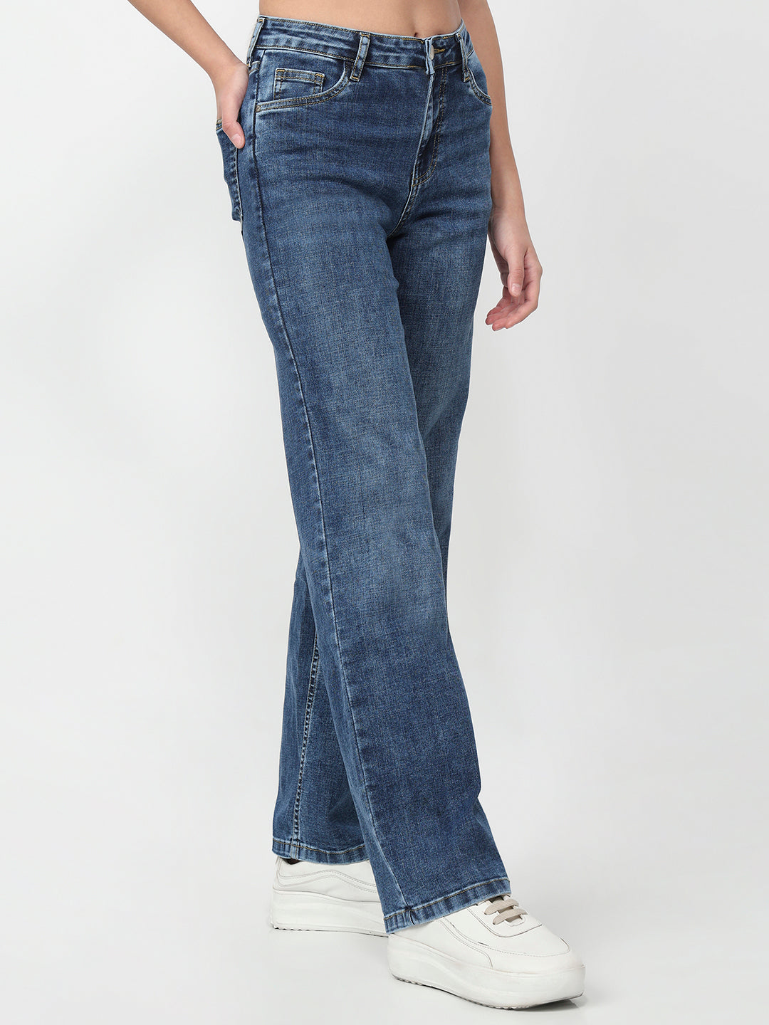Women Blue High-Rise Wide Leg Jeans