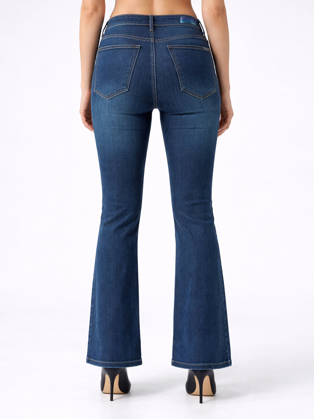 Women Dark Blue High-Rise Mini Flare Jeans