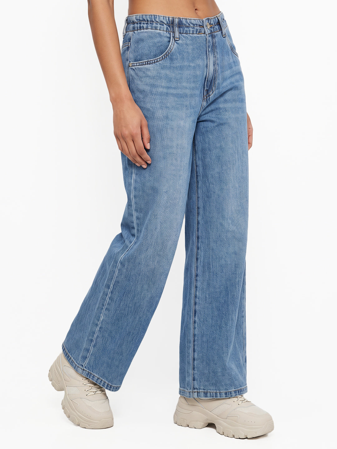 Blue High-Rise Crop Wide Leg Jeans