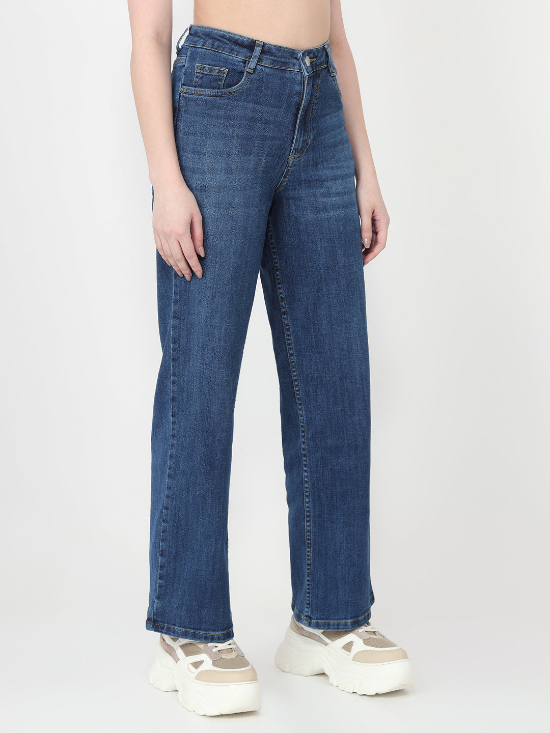Women Blue High-Rise Wide Leg Jeans