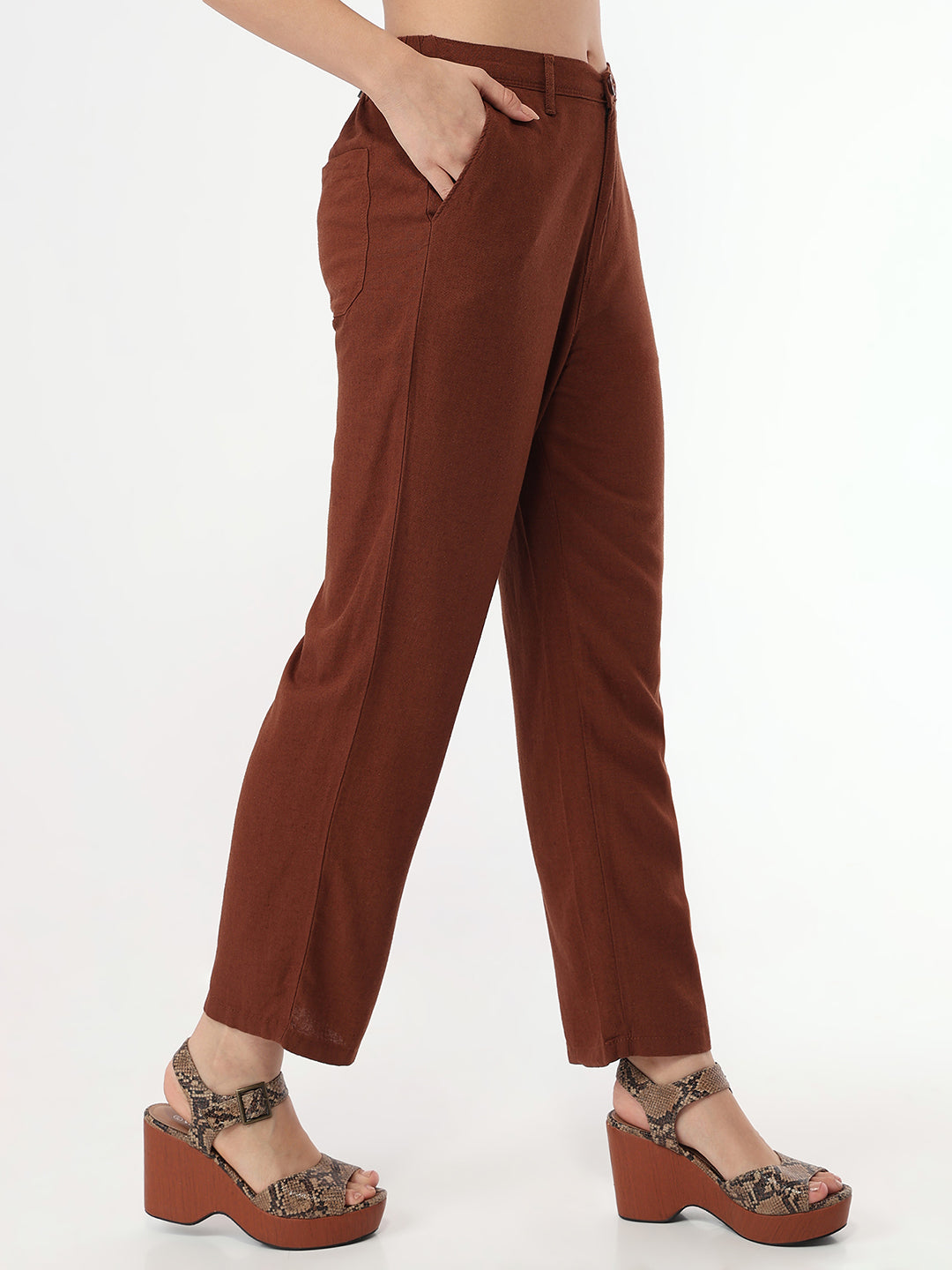 Women Sepia Loose Straight Fit Pants