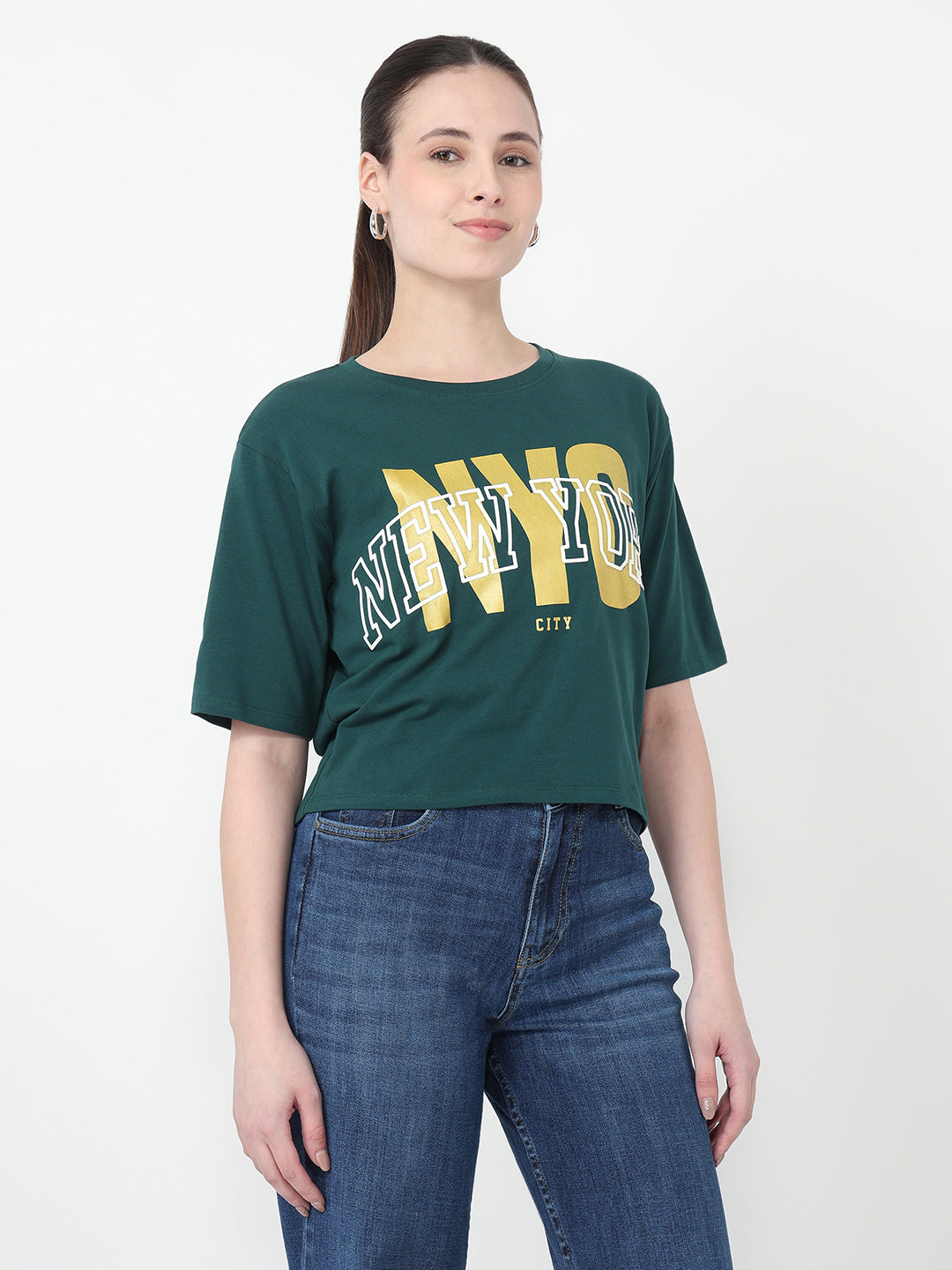 Women Graphic Crop Slim Fit Tees