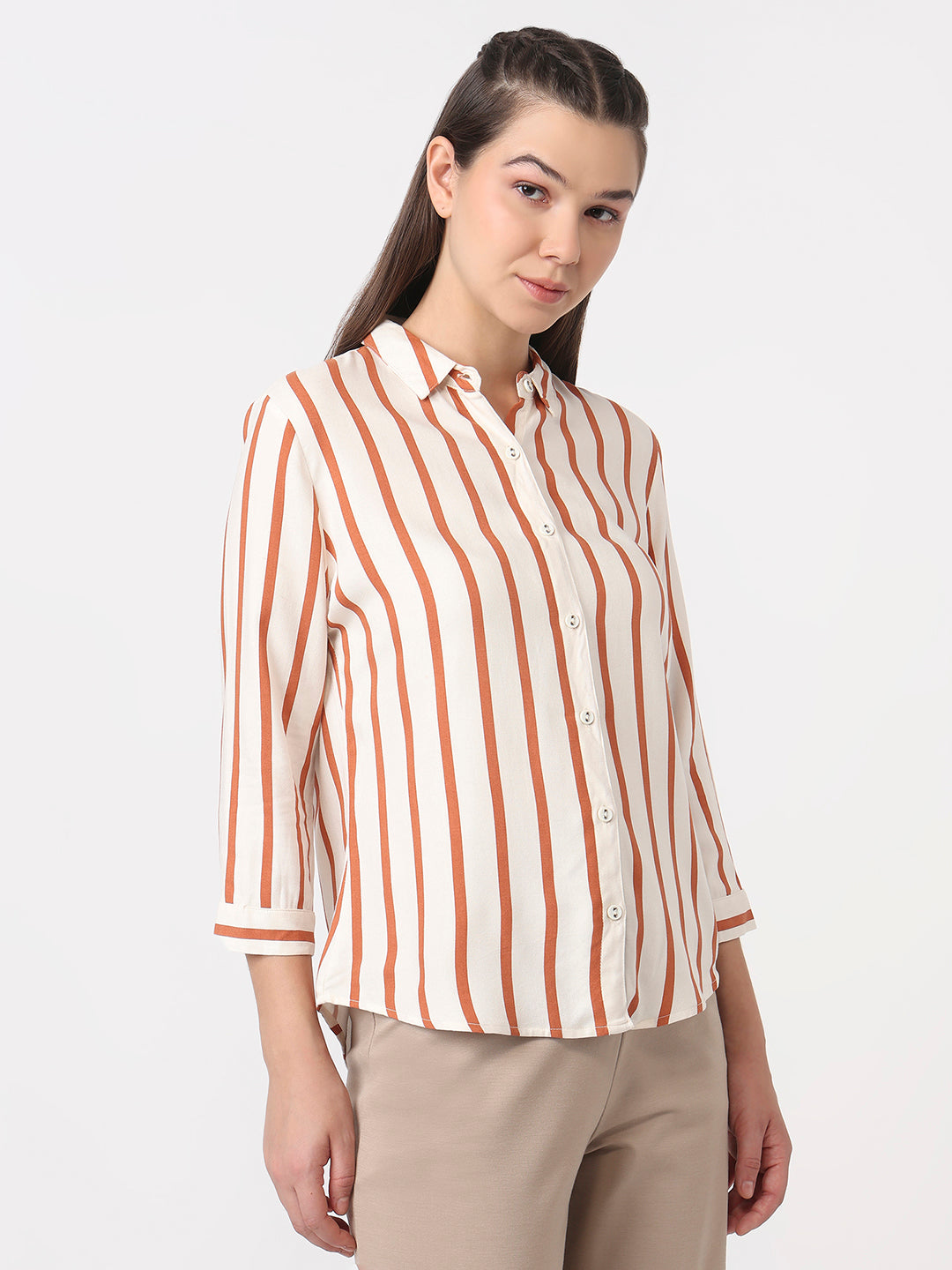 Women White/Brick Slim Fit Shirt