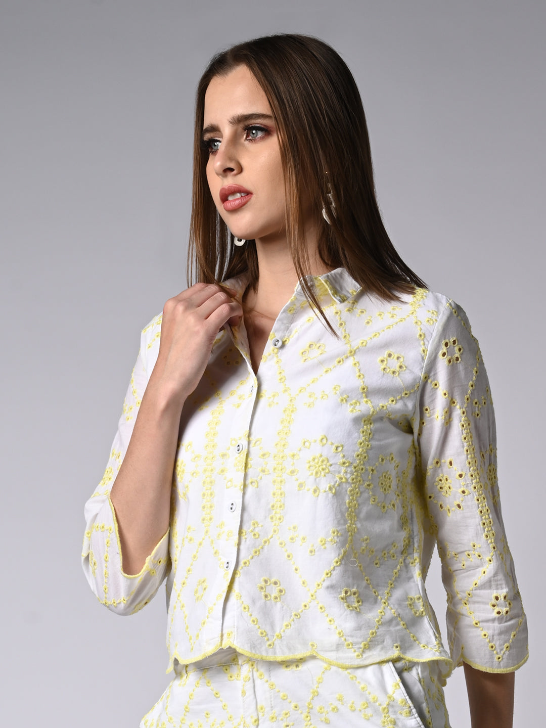 Women Self Design White Shirt