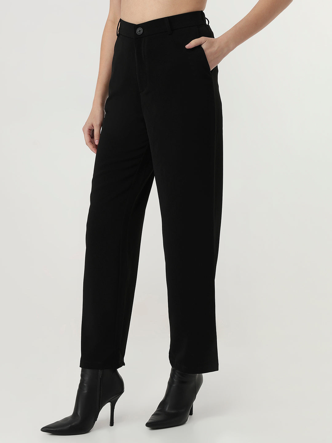 Black High-Rise Straight Fit Korean Pants