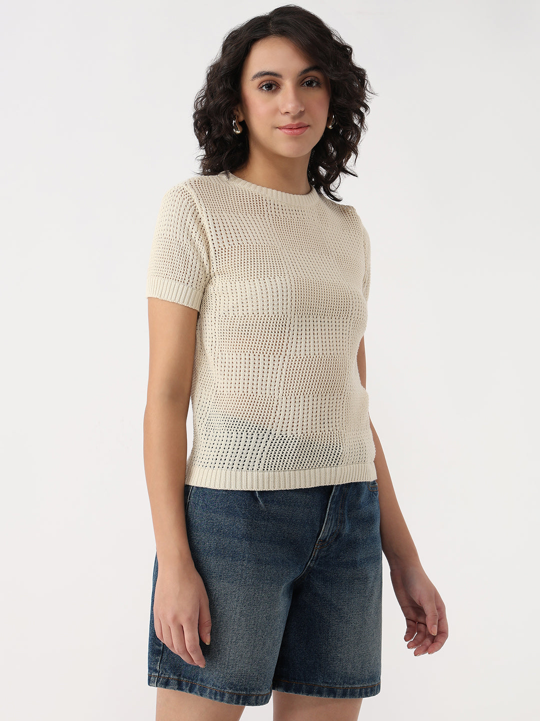Women Ivory Slim Flat Knit