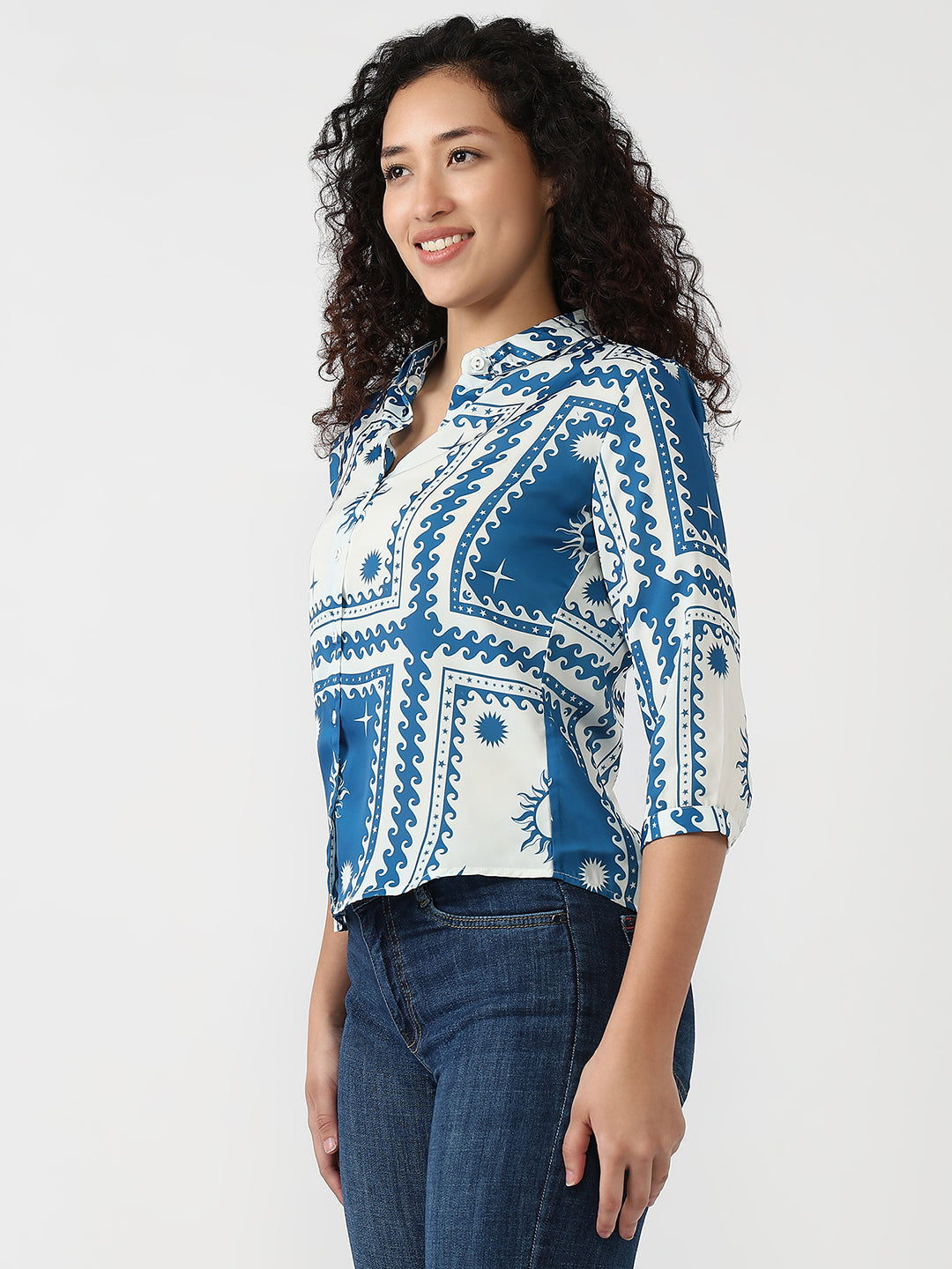 Women Blue/White Slim Shirt