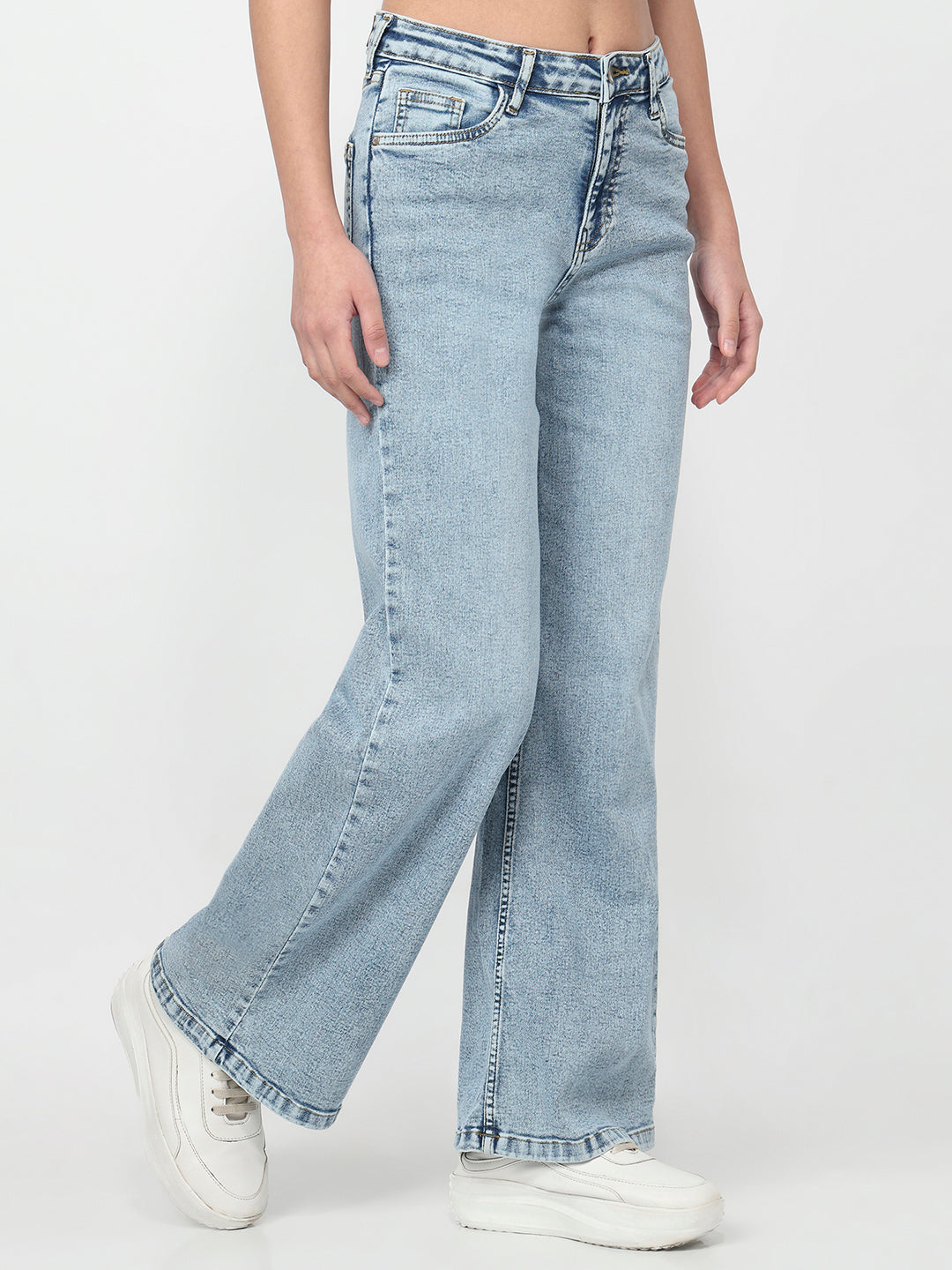 Women Light Blue High-Rise Super Wide Leg Jeans