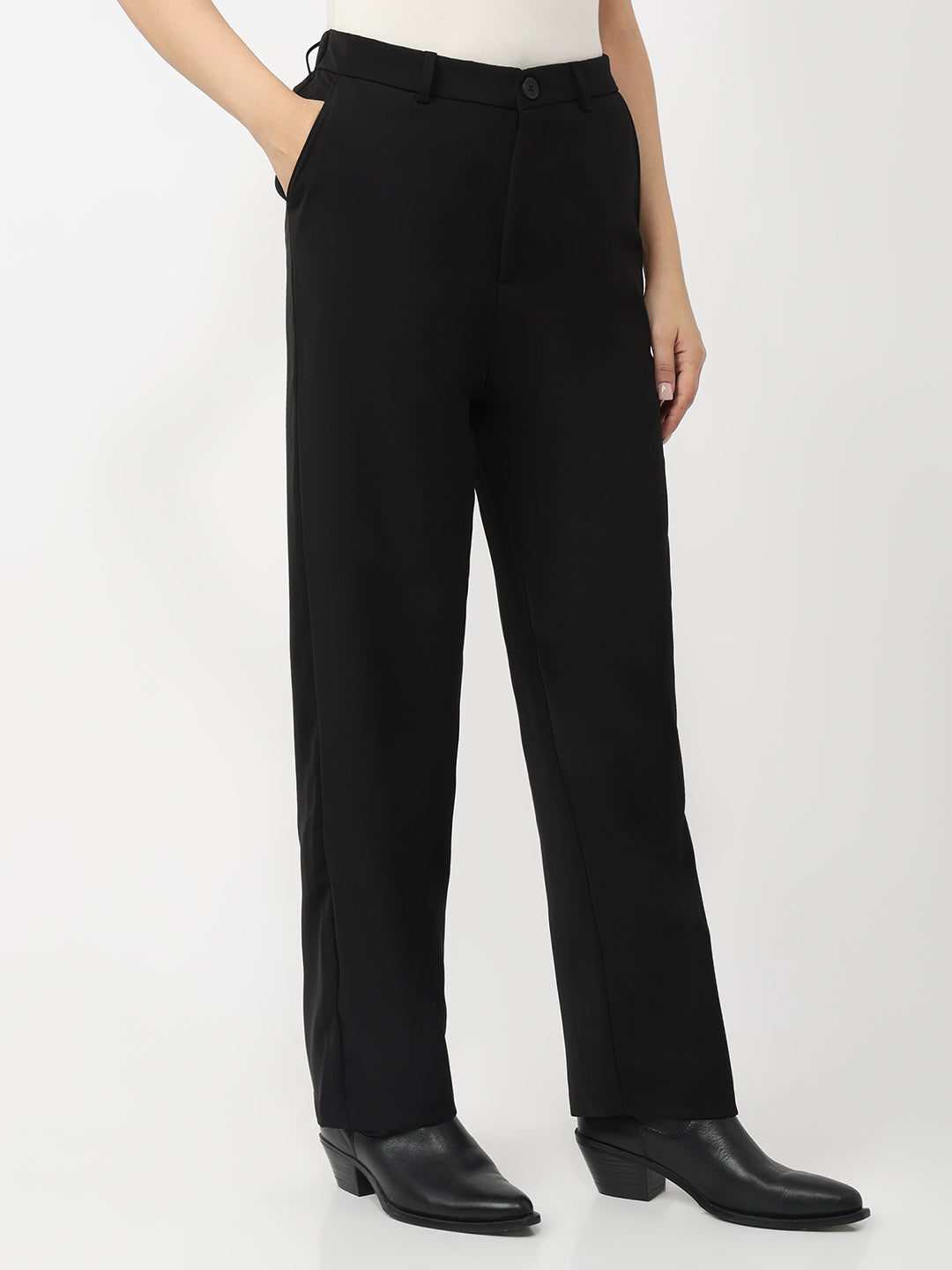 Black High-Rise Straight Fit Korean Pants