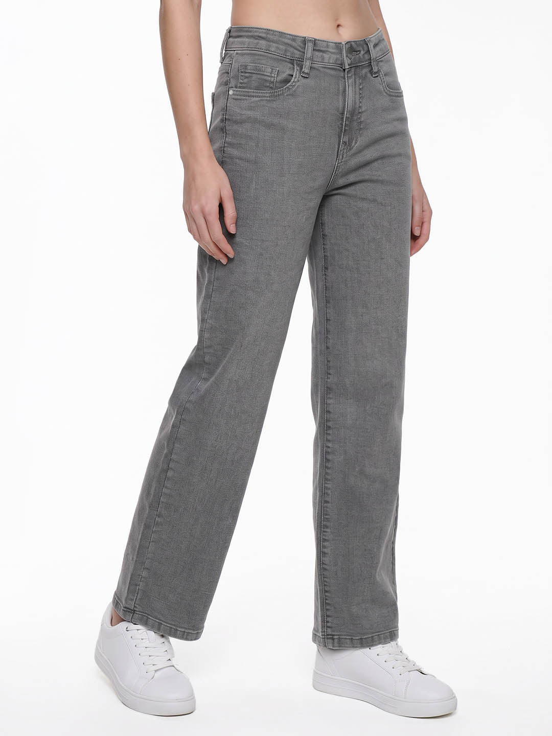 Light Grey High-Rise Wide Leg Jeans