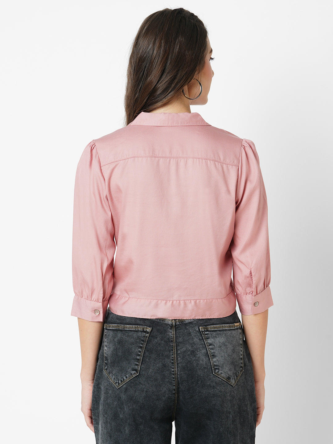 Women Blush Pink Crop Shirt