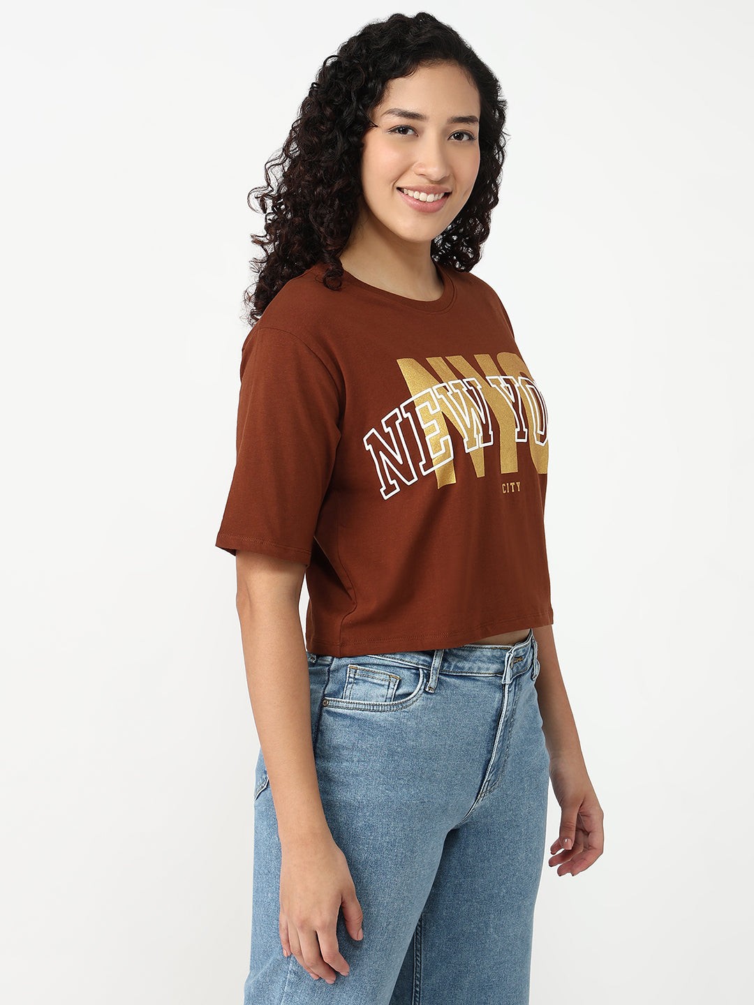 Women Sepia Slim Graphic Crop T-Shirt