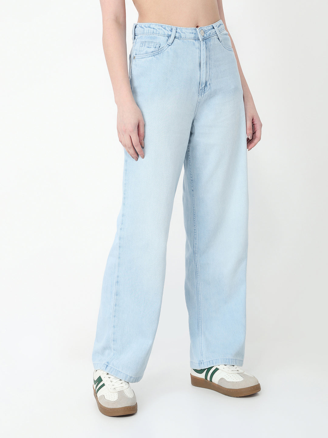 Women Light Blue High-Rise Wide Leg Jeans