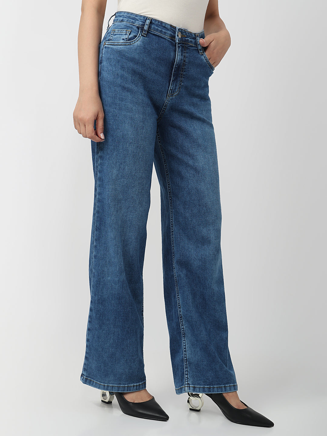 Women Blue High-Rise Straight Fit Jeans