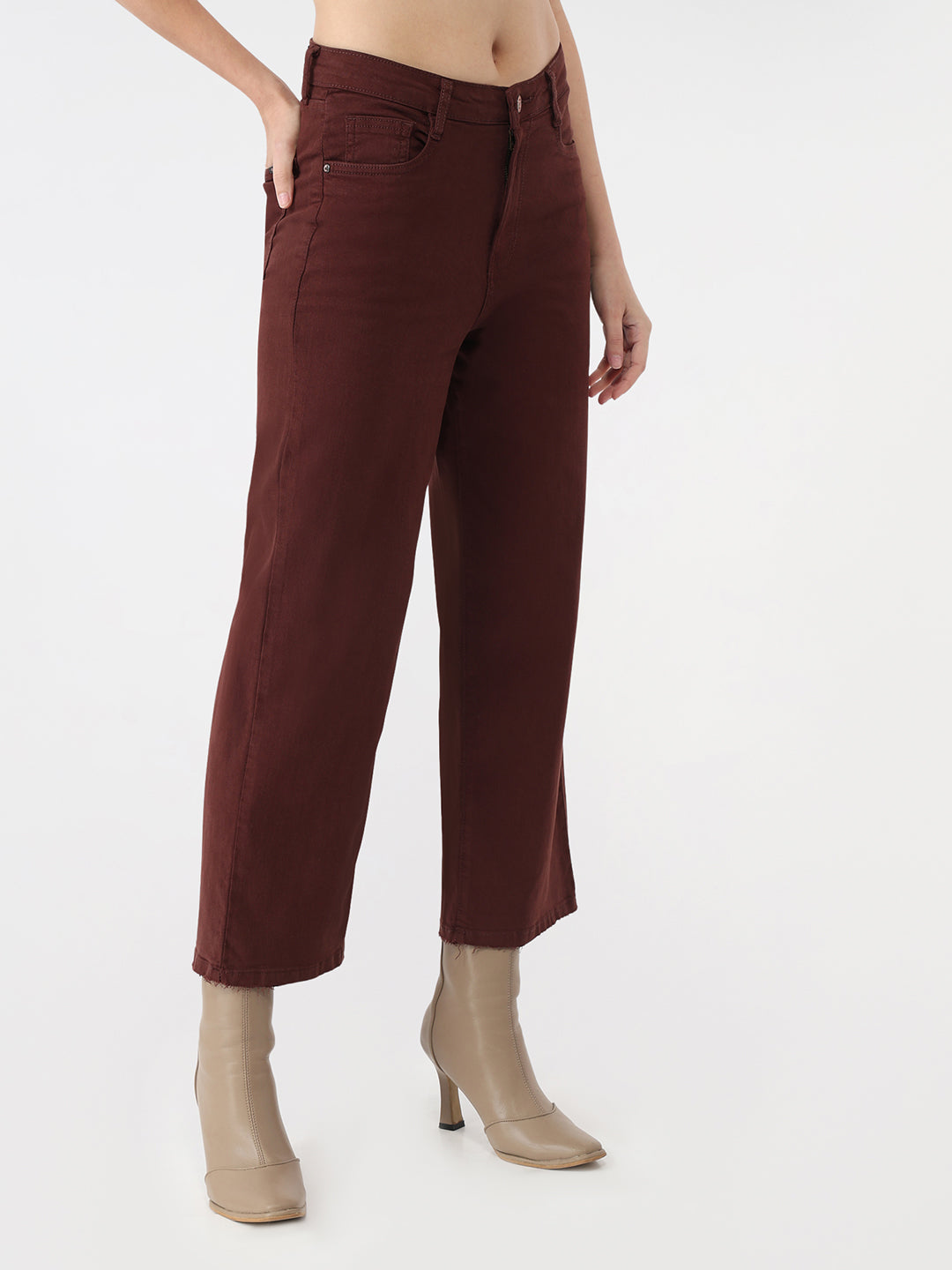 Women Sepia High-Rise Crop Wide Leg Jeans