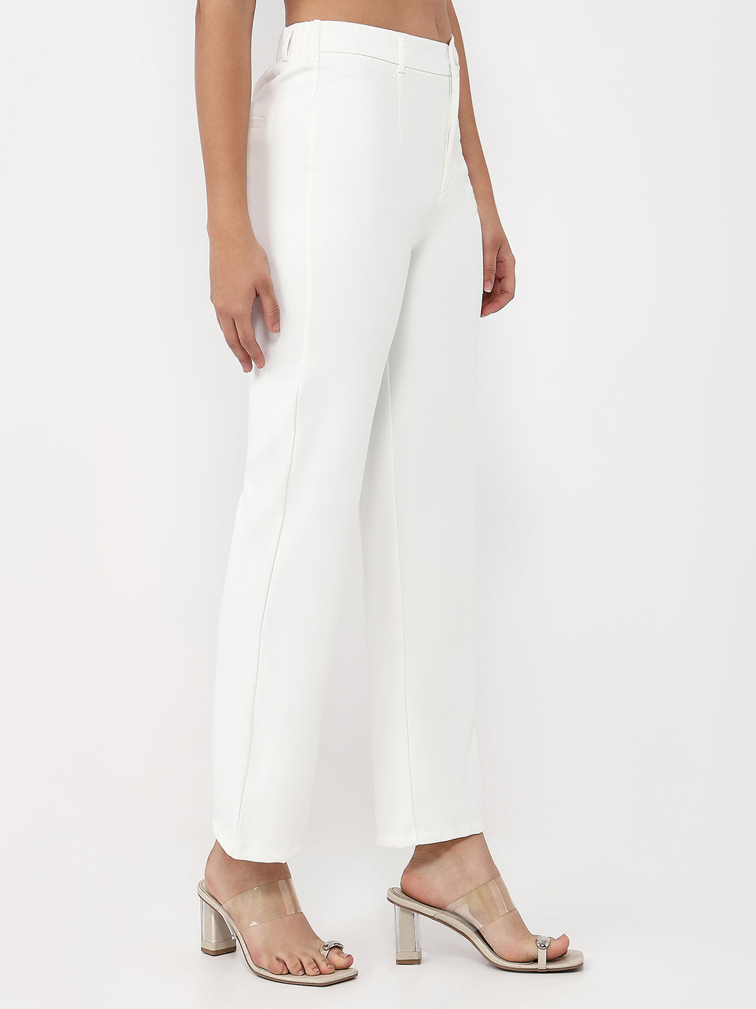 Women White High-Rise Straight Fit Korean Pants