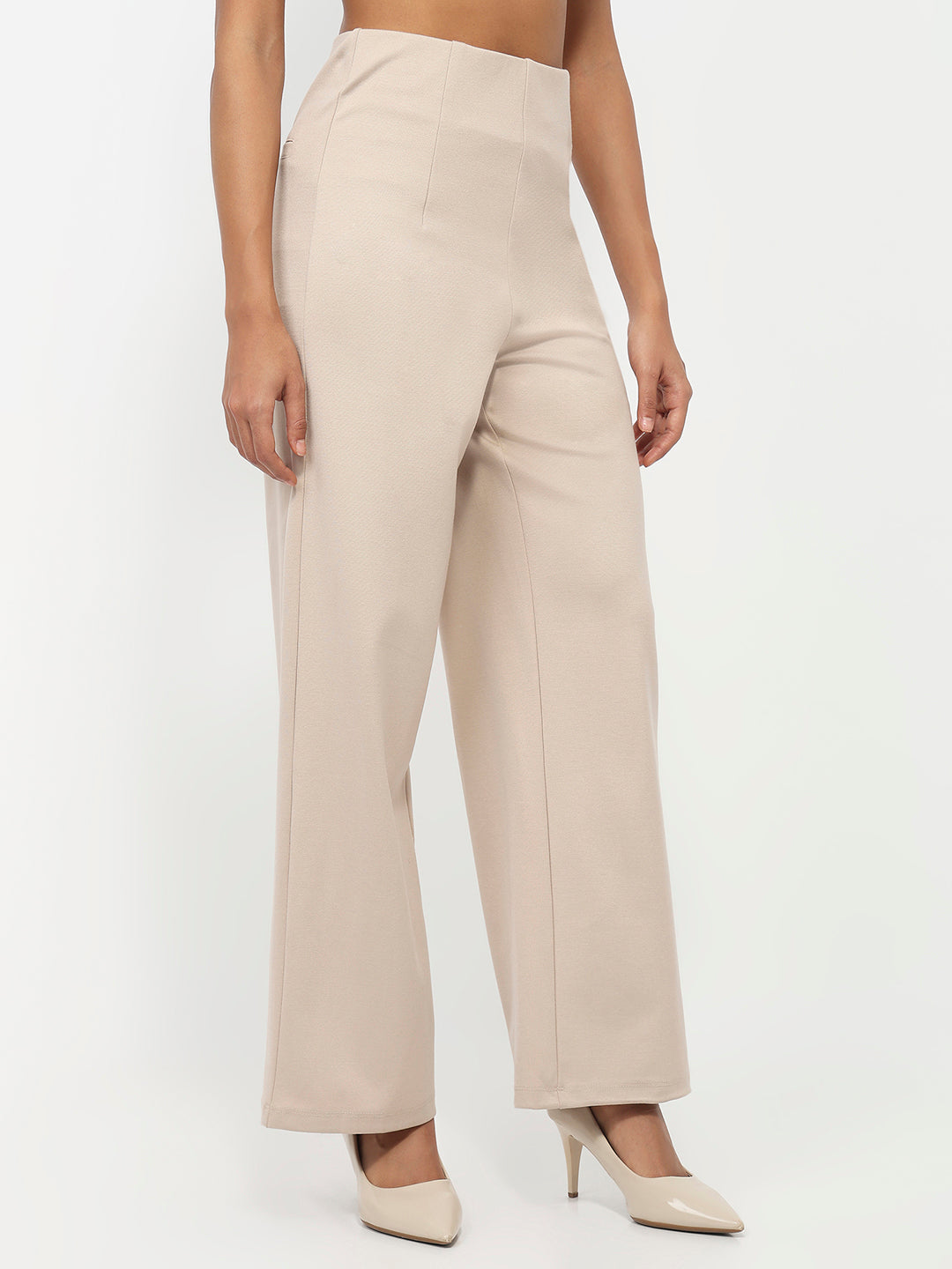 Women Beige Wide Leg Treggings