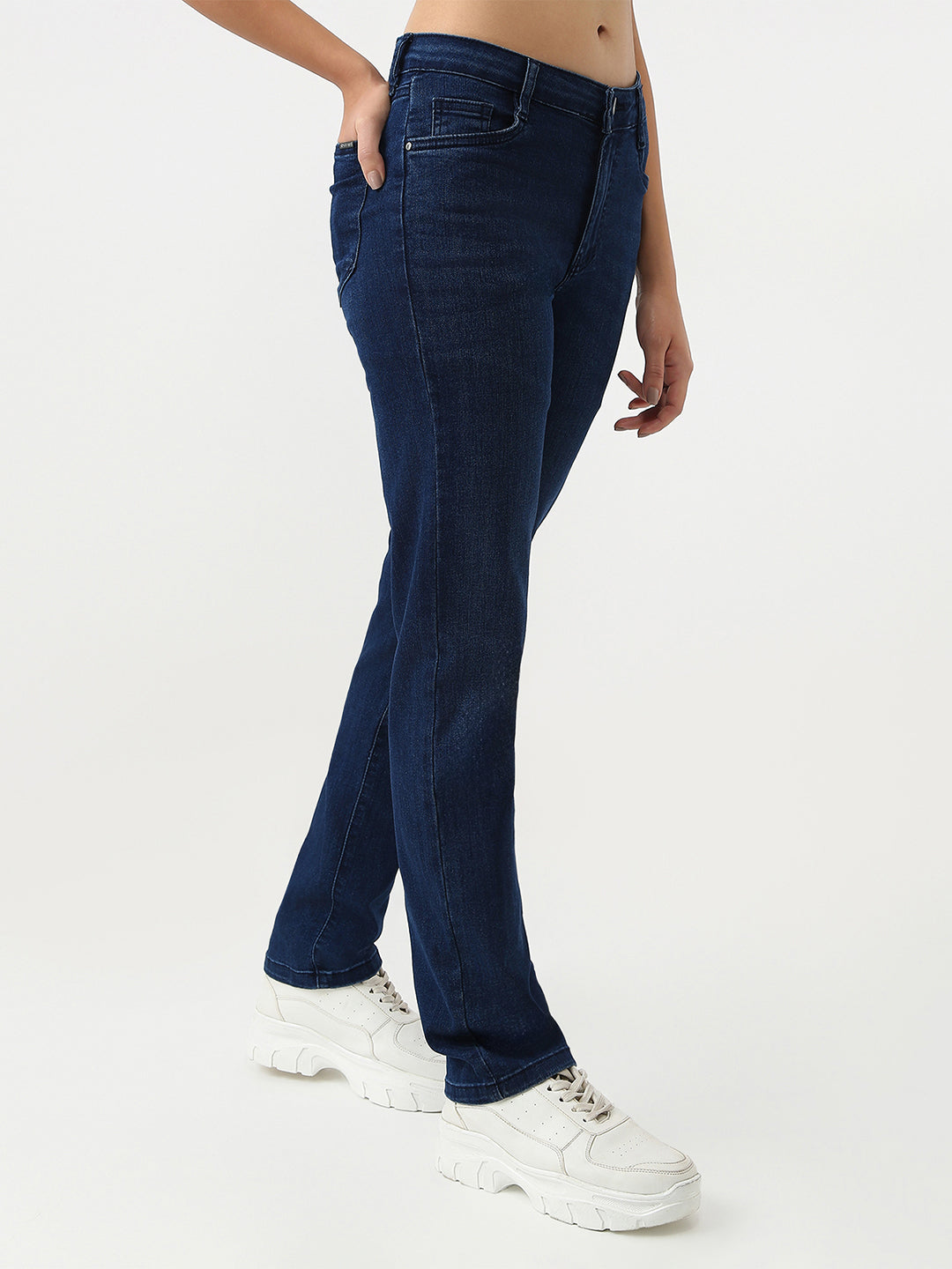 Women Dark Blue High-Rise Relax Straight Jeans