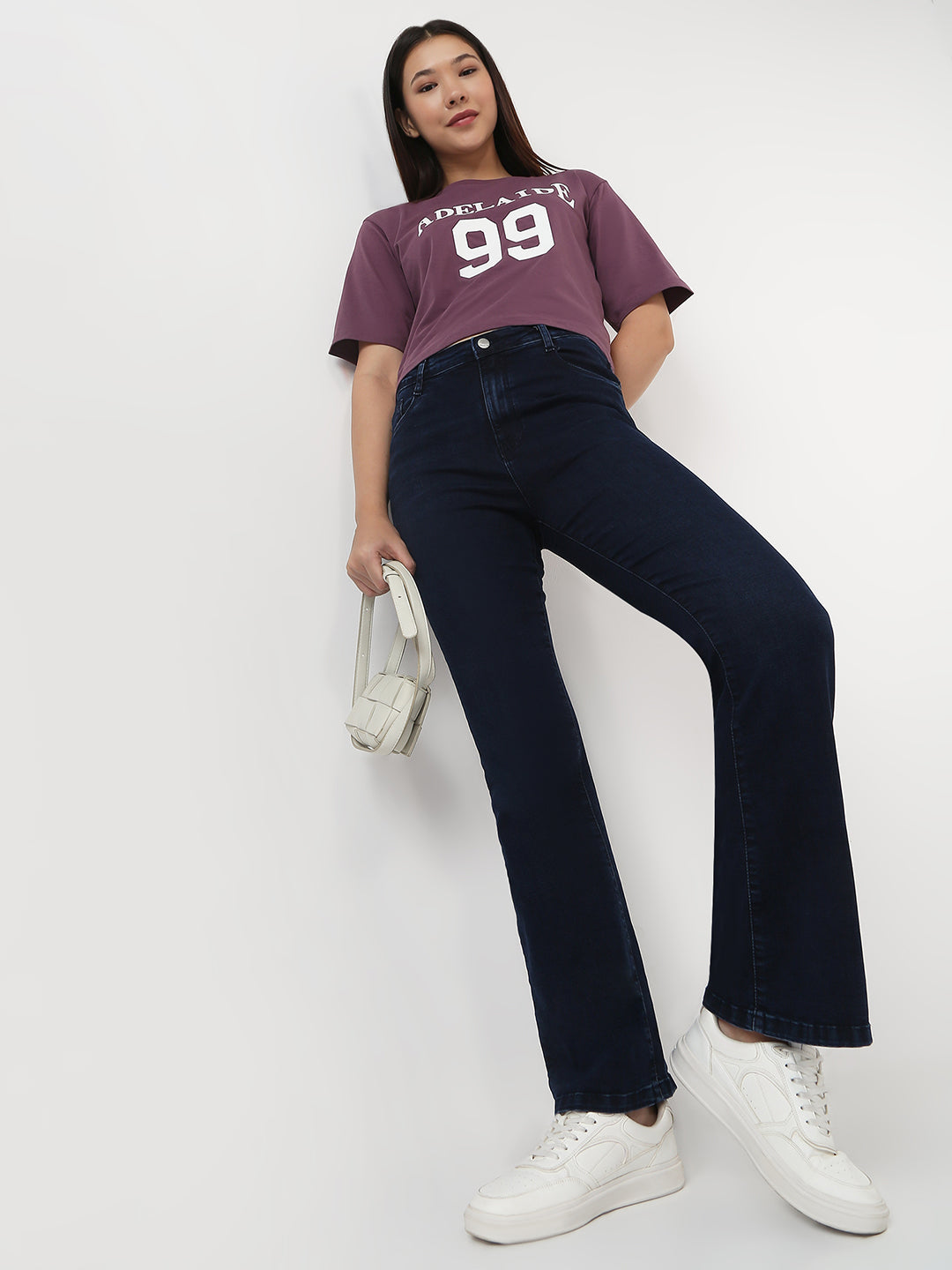 Women Dark Blue High-Rise Flare Jeans